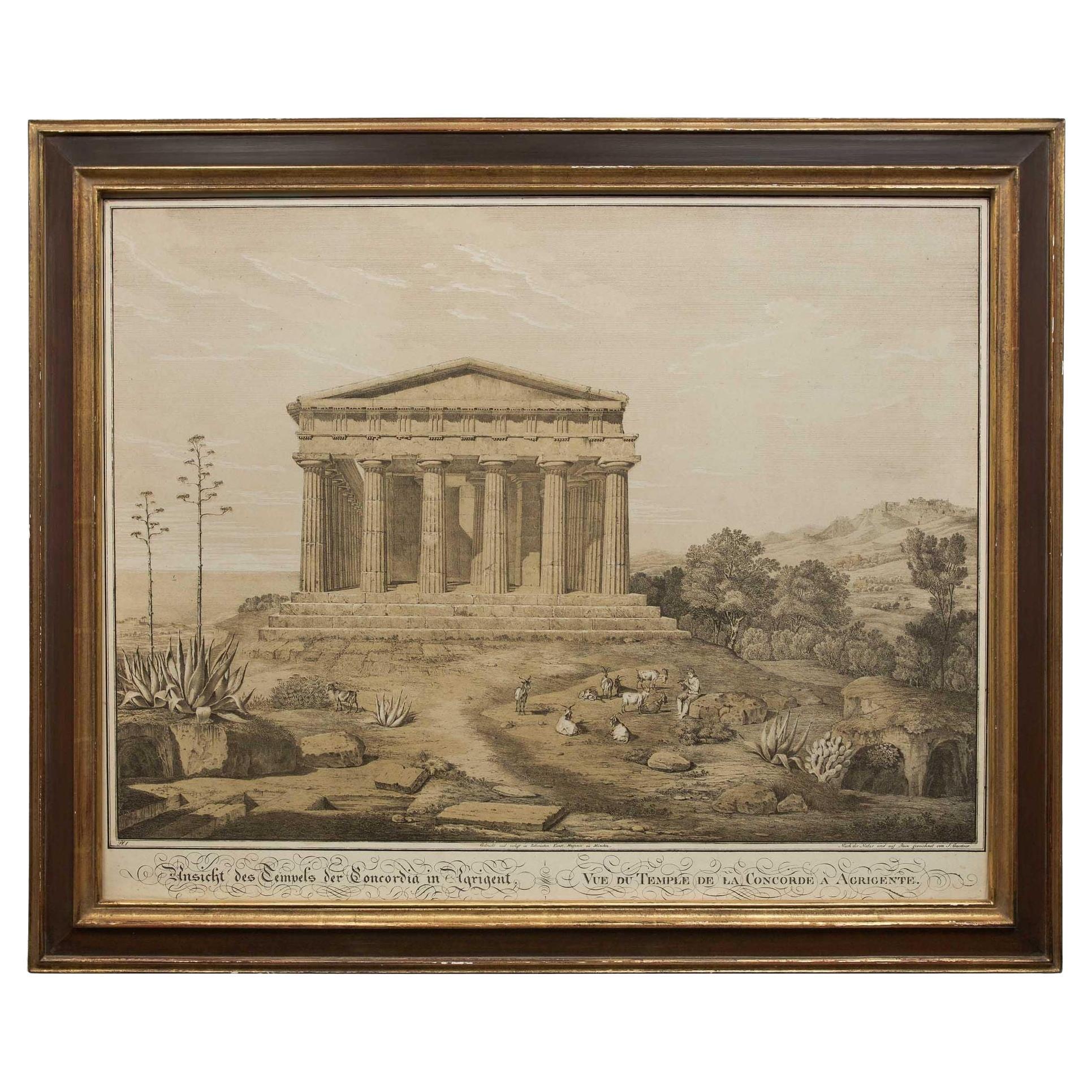 19th C Lithograph "View of the Temple of Concordia, Agrigente" after Gaertner