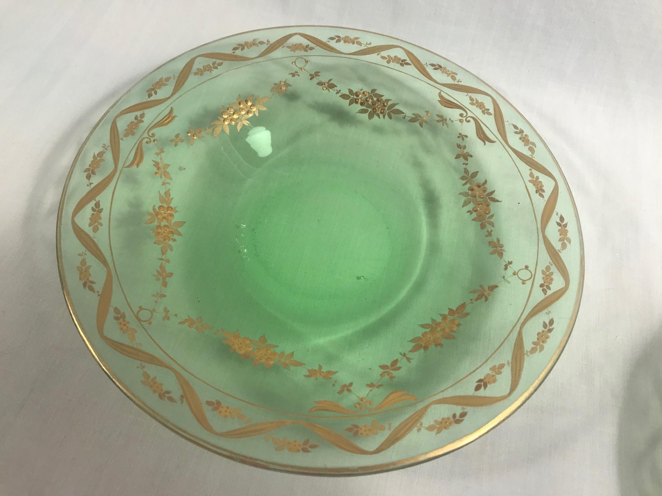 19th Century Lobmeyr Gold Enameled Emerald Fruit Bowls and Under Plates Set of 5 4