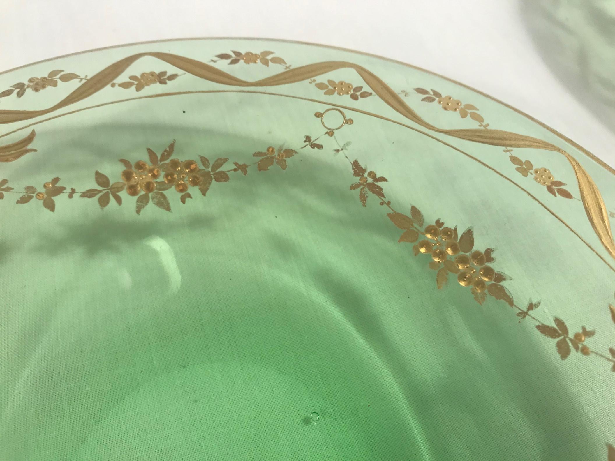 19th Century Lobmeyr Gold Enameled Emerald Fruit Bowls and Under Plates Set of 5 5