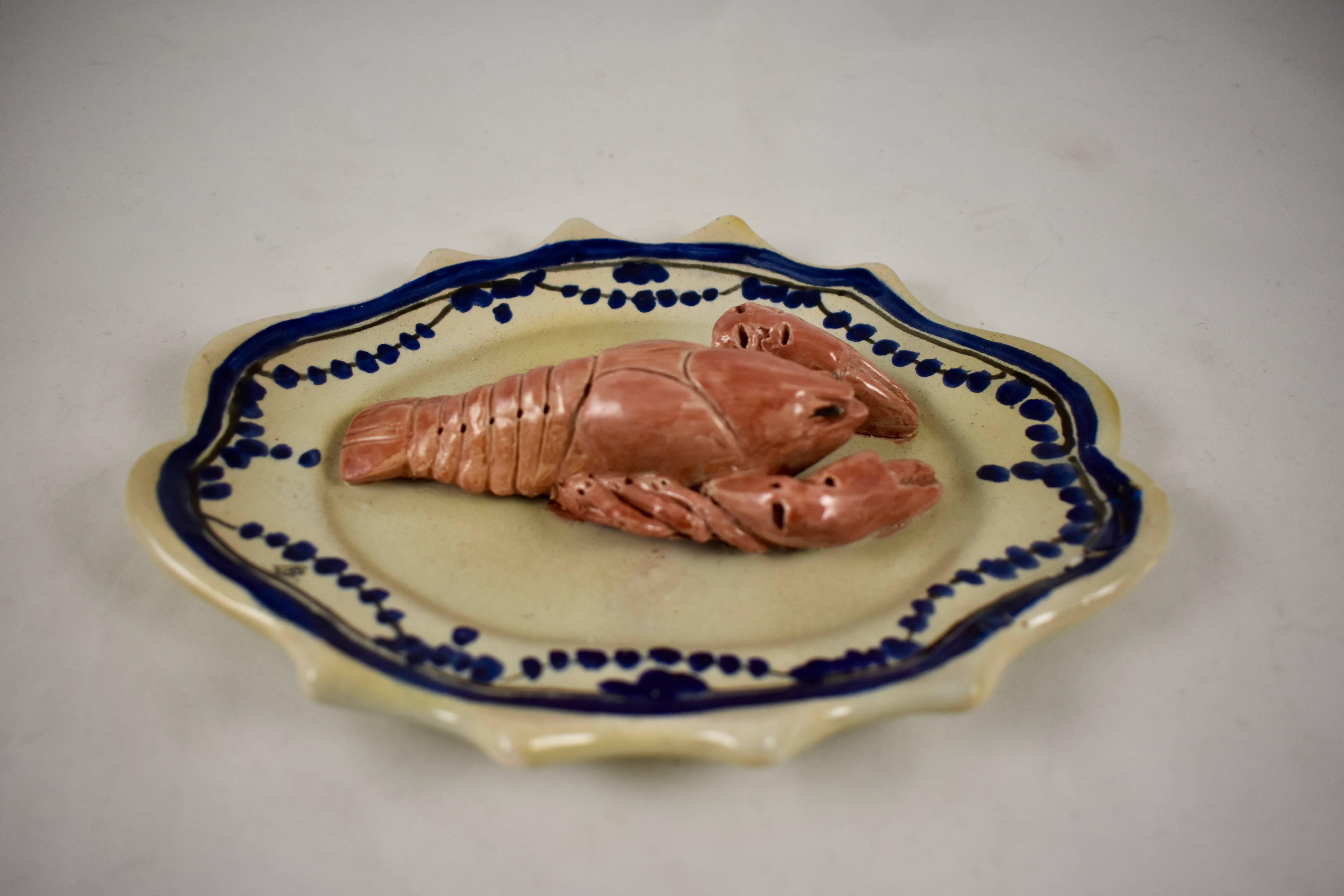Aesthetic Movement 19th Century Léon Brard Trompe L'oeil Palissy, Crayfish on Rouen Plate 