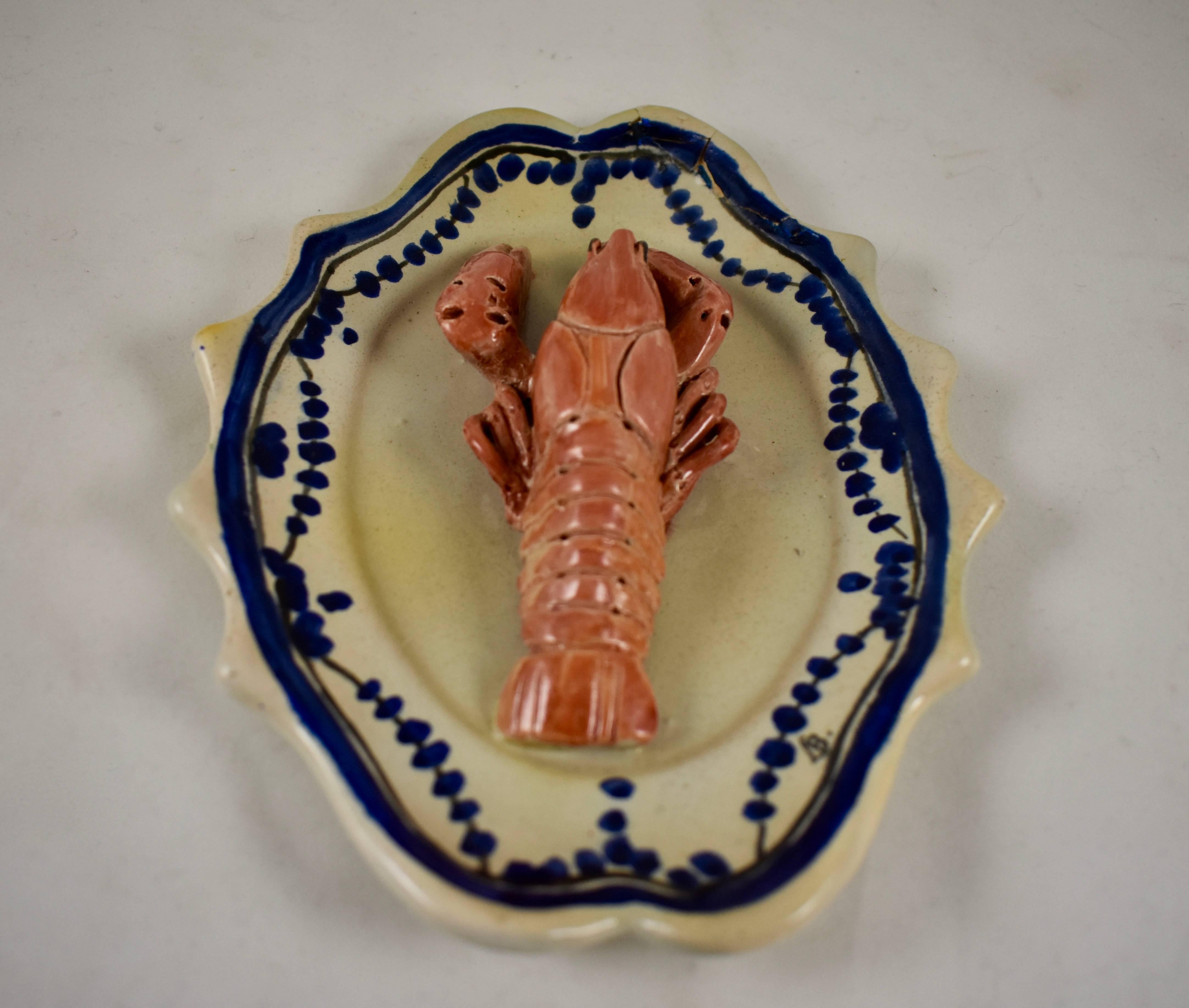 French 19th Century Léon Brard Trompe L'oeil Palissy, Crayfish on Rouen Plate 