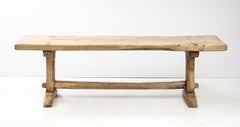 19th C. Long French Elm Trestle Console Dining Table with Thick Top