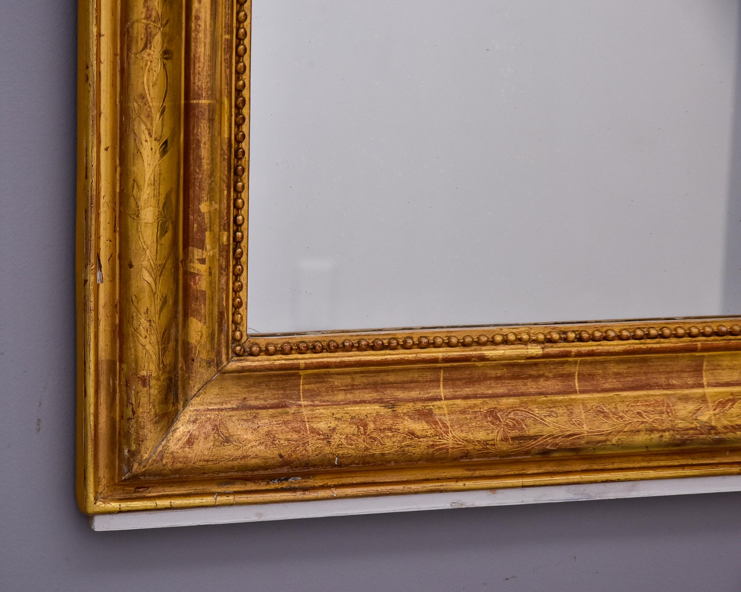 19. Jahrhundert Louis Philippe vergoldeter Spiegel mit Krone im Angebot 3