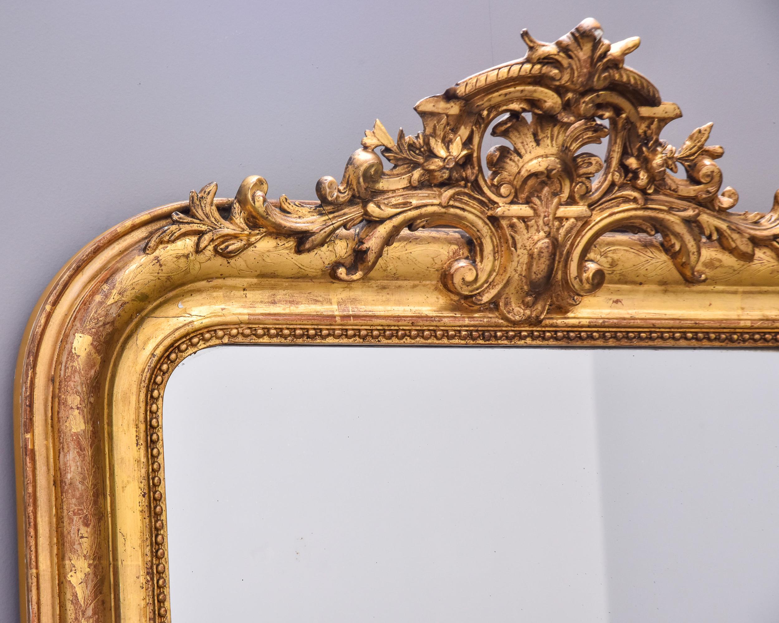 19. Jahrhundert Louis Philippe vergoldeter Spiegel mit Krone im Angebot 4