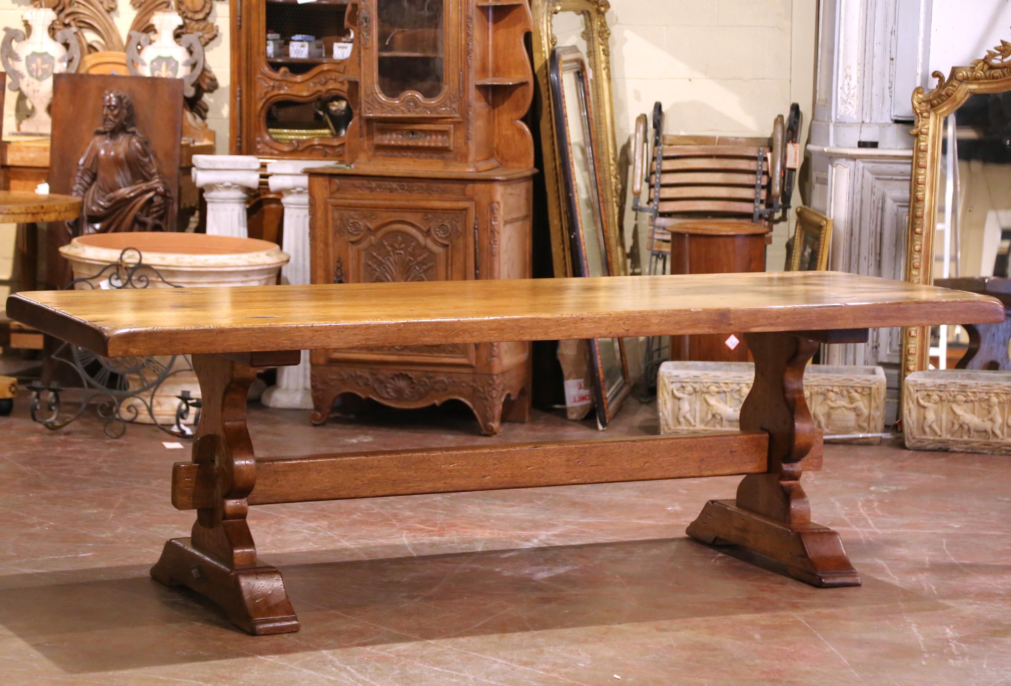Hand-Carved 19th C. Louis XIII Style French Carved Walnut Refectory Table with Trestle Base For Sale