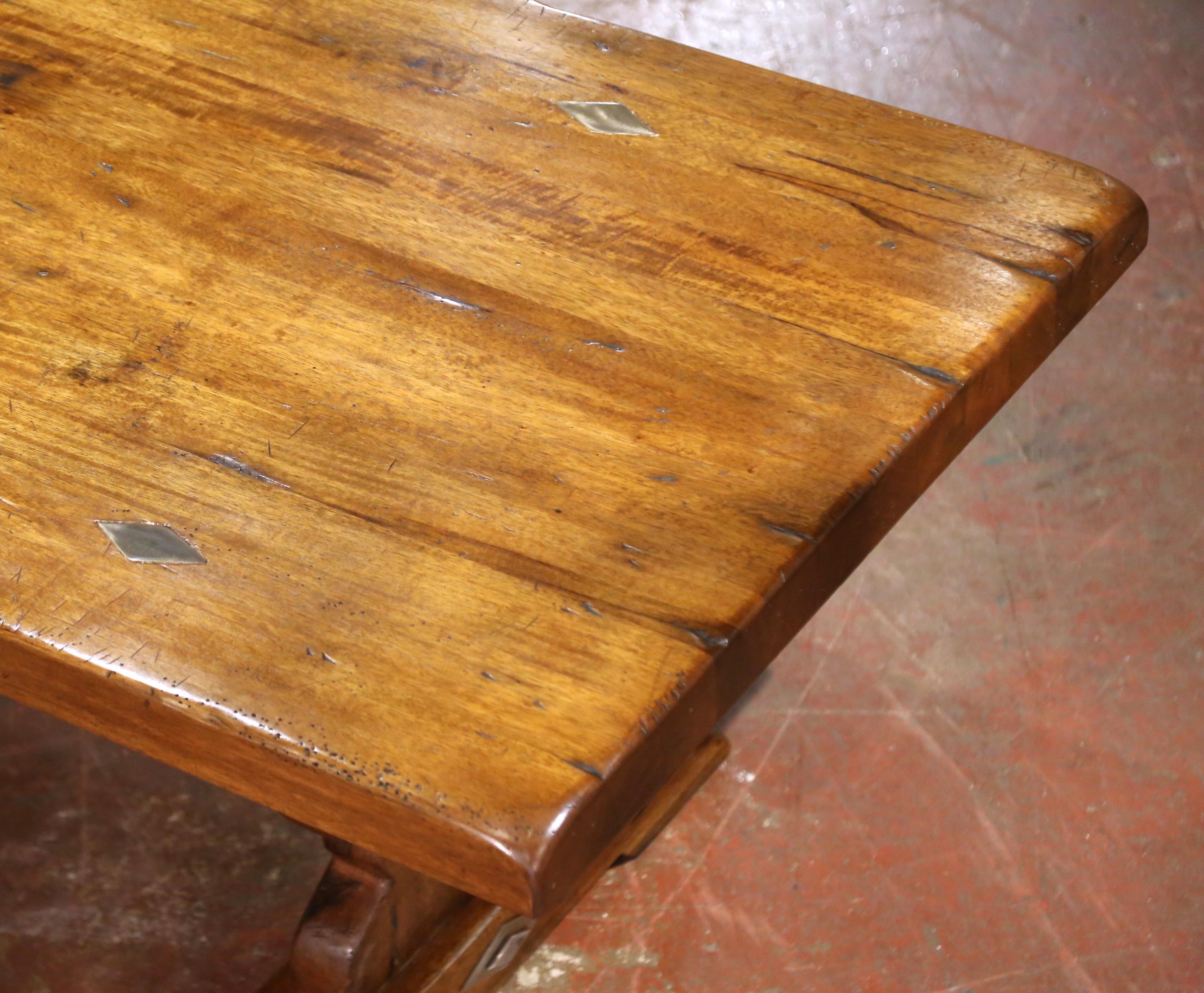 19th C. Louis XIII Style French Carved Walnut Refectory Table with Trestle Base In Excellent Condition For Sale In Dallas, TX