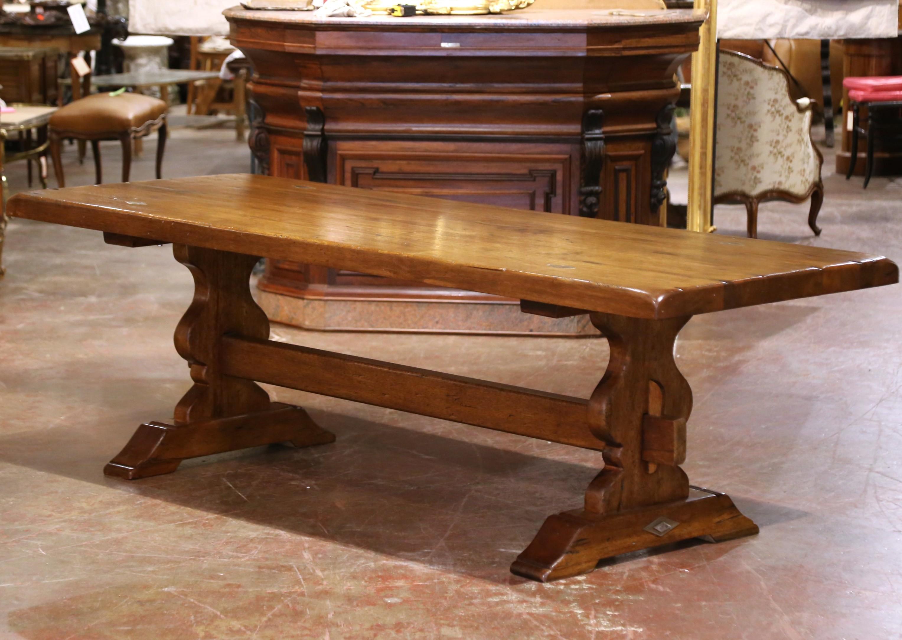 19th C. Louis XIII Style French Carved Walnut Refectory Table with Trestle Base For Sale 1