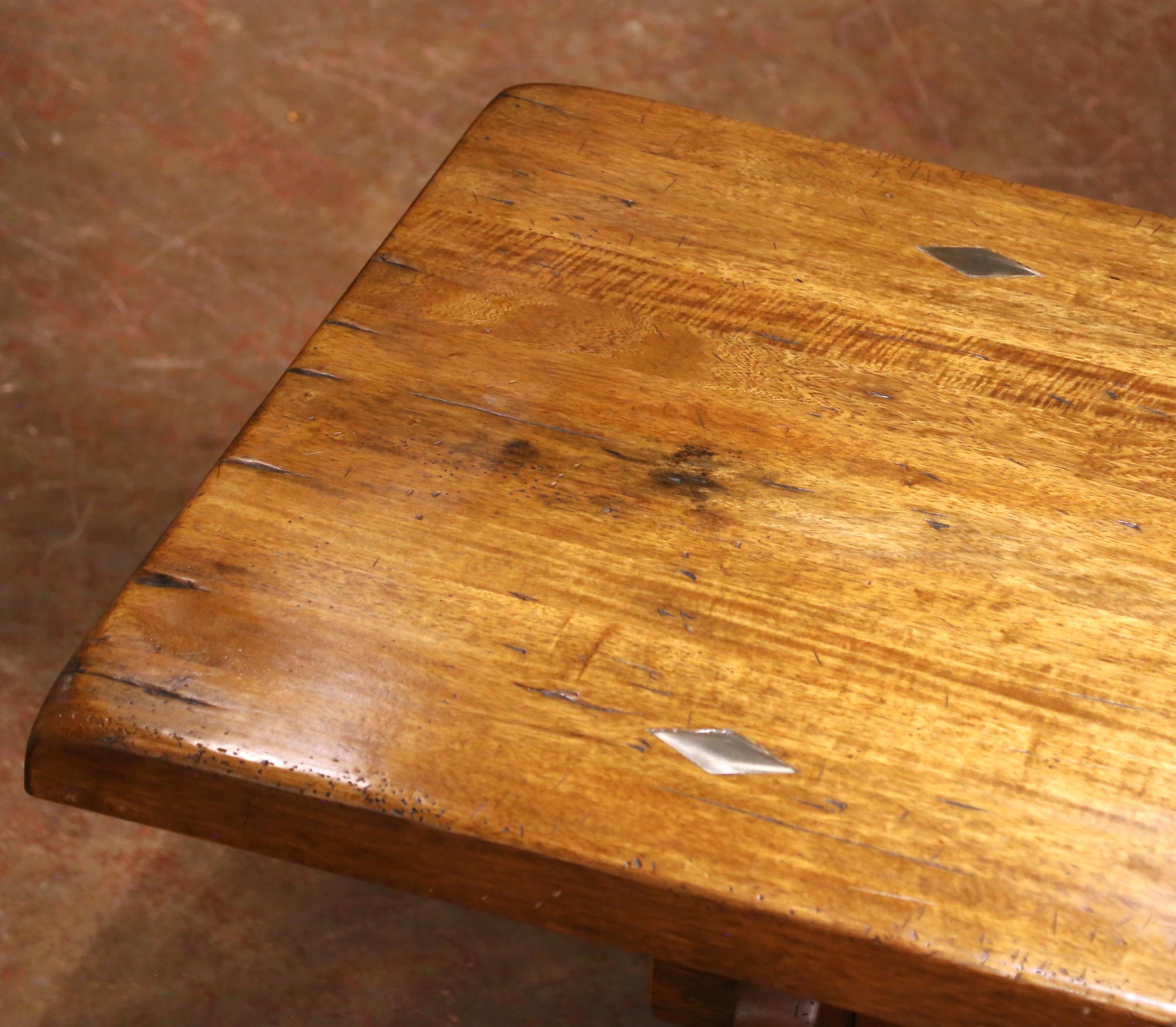 19th C. Louis XIII Style French Carved Walnut Refectory Table with Trestle Base For Sale 2
