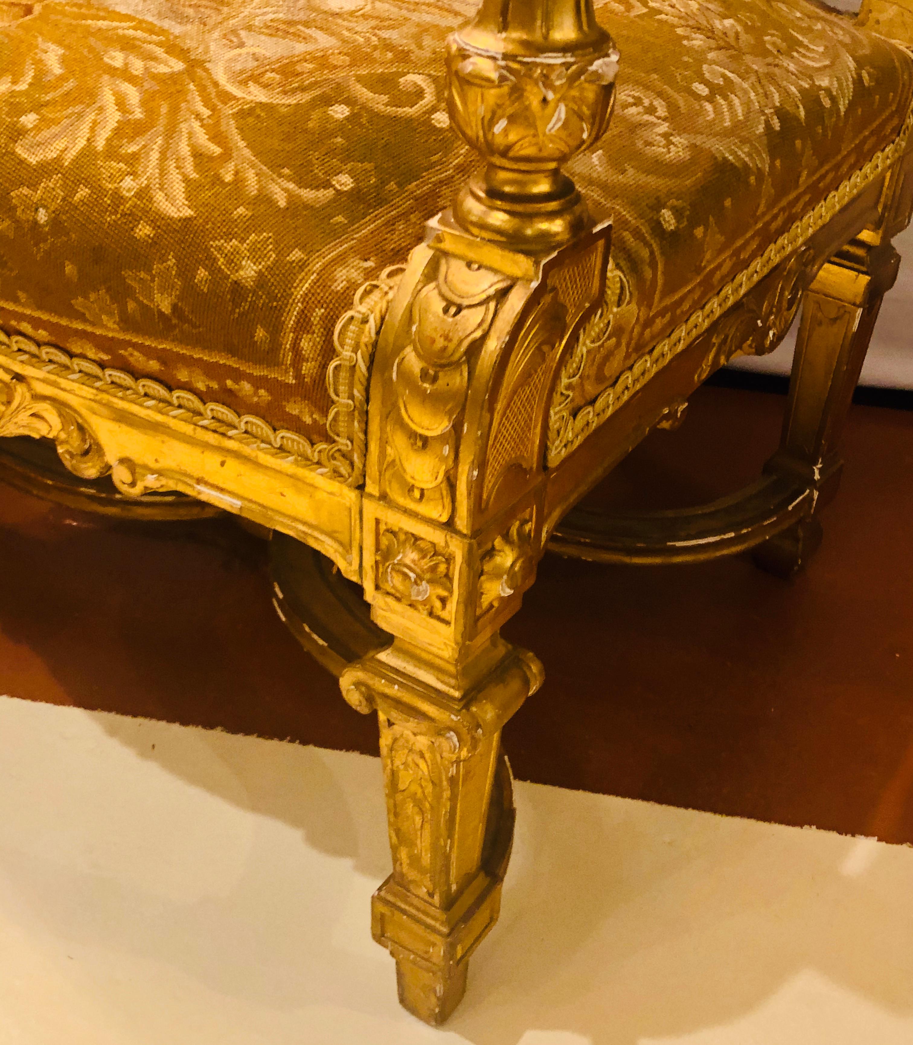 Louis XIV Style Parlor Suite / Salon Set Three-Piece Giltwood Aubusson In Good Condition In Stamford, CT