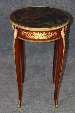 19th c Louis XV Style Bronze Ormolu Mounted End Table Chinoiserie Coromandel Top