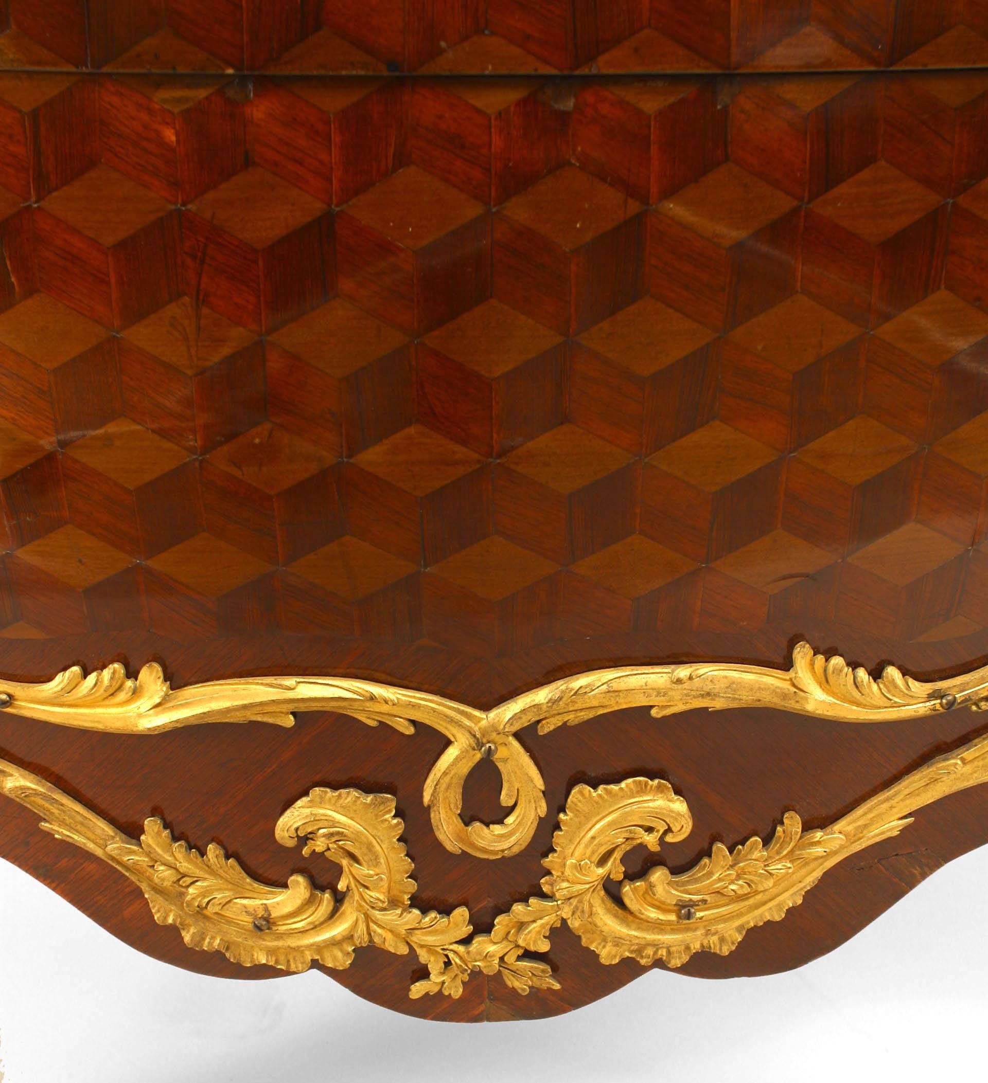 French Louis XV Style Parquetry Commode with Marble Top For Sale 6