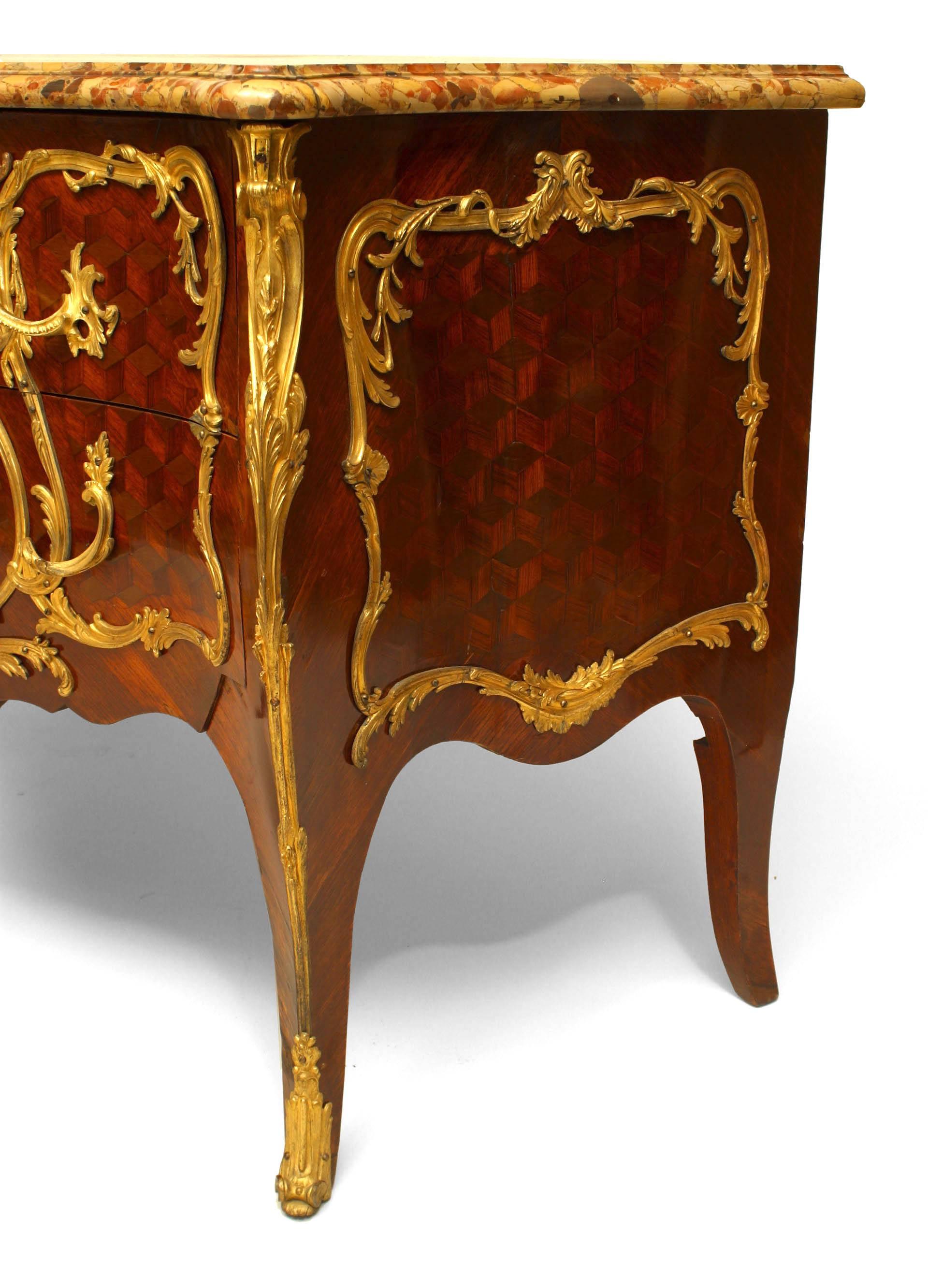 French Louis XV Style Parquetry Commode with Marble Top In Good Condition For Sale In New York, NY
