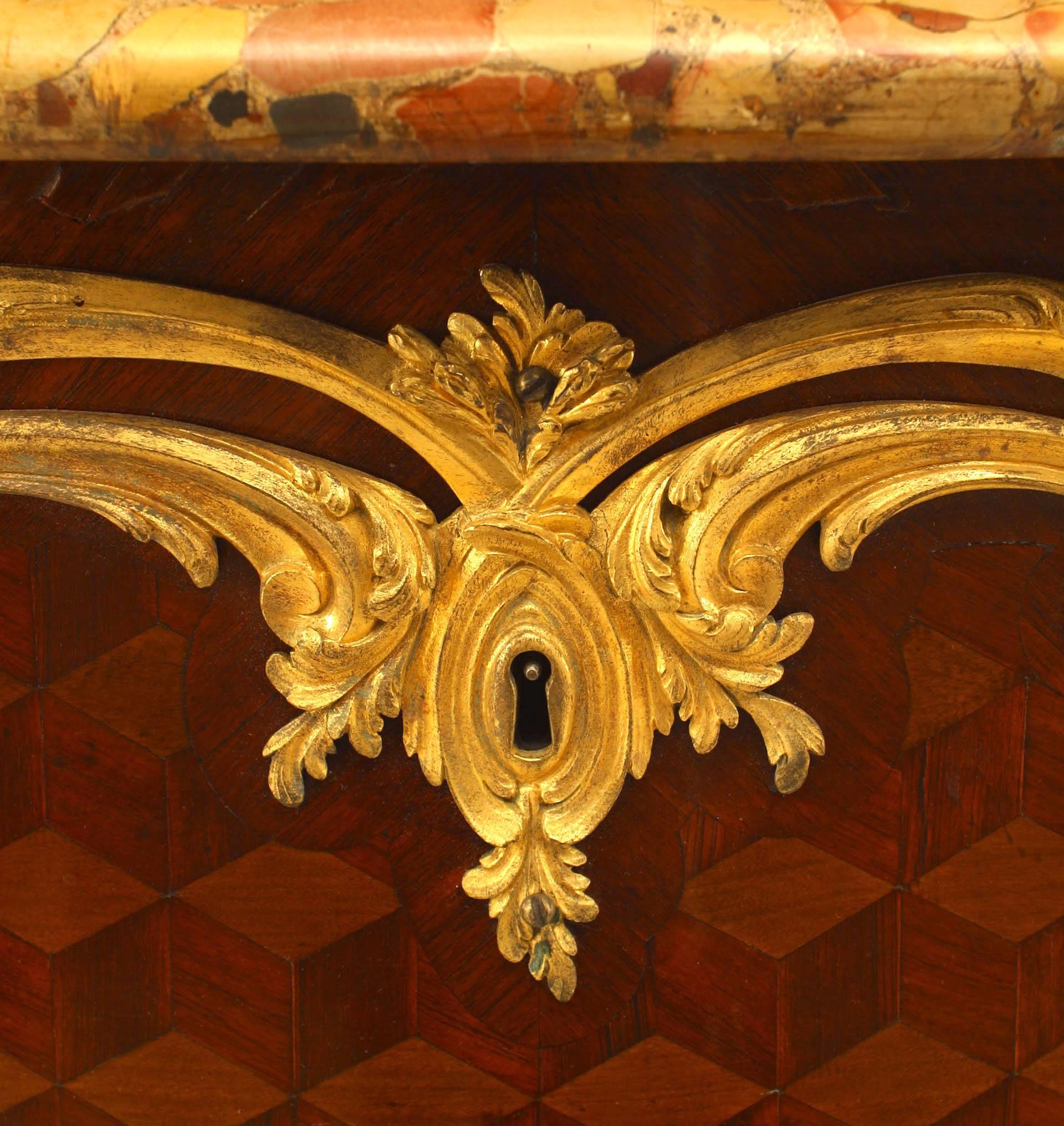 French Louis XV Style Parquetry Commode with Marble Top For Sale 2