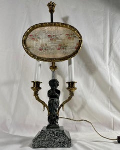 19th C. Louis XV Style Bronze Two Light Table Lamp with Adjustable “Pare-feu"