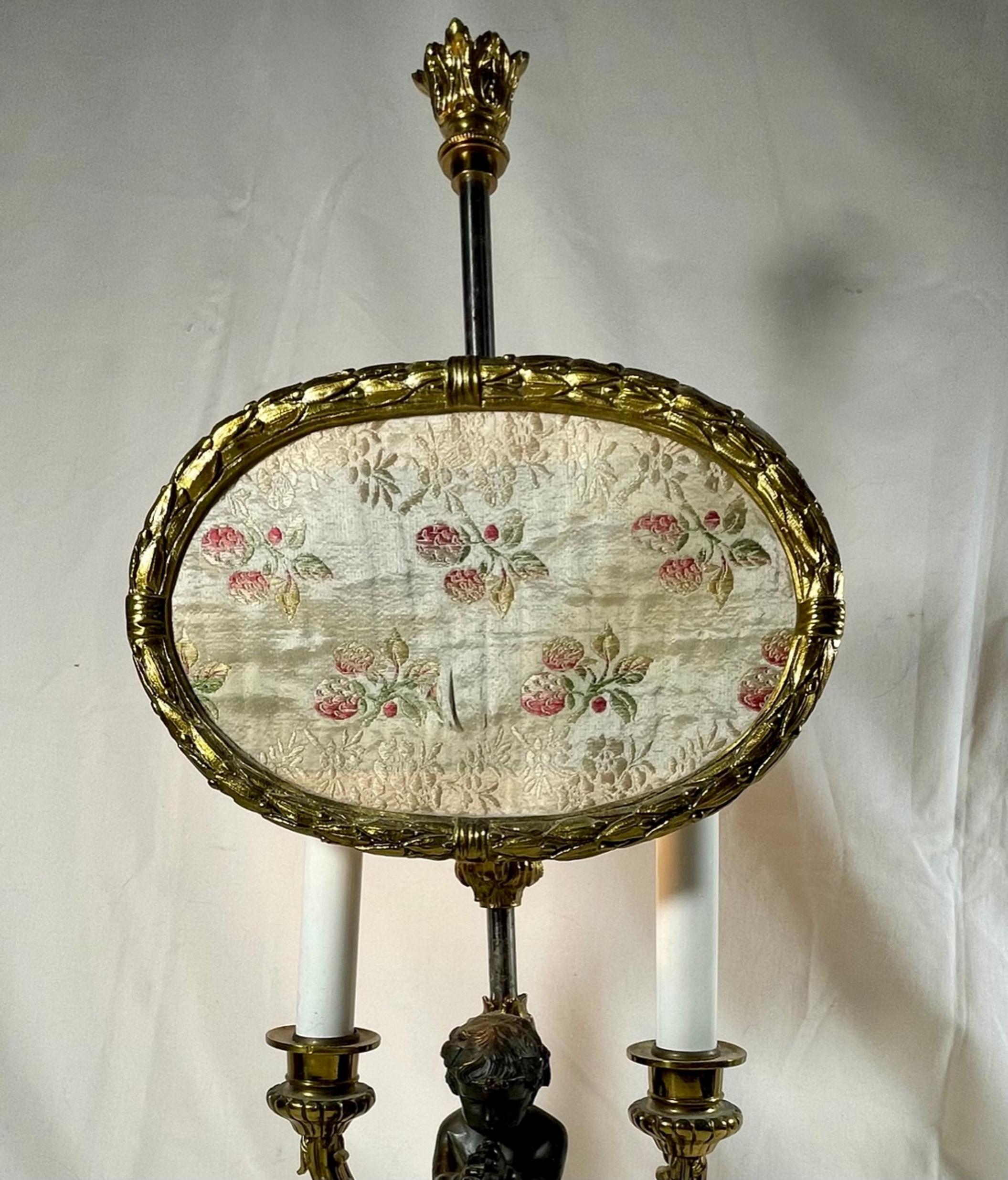 French 19th C. Louis XV Style Bronze Two Light Table Lamp with Adjustable “Pare-feu