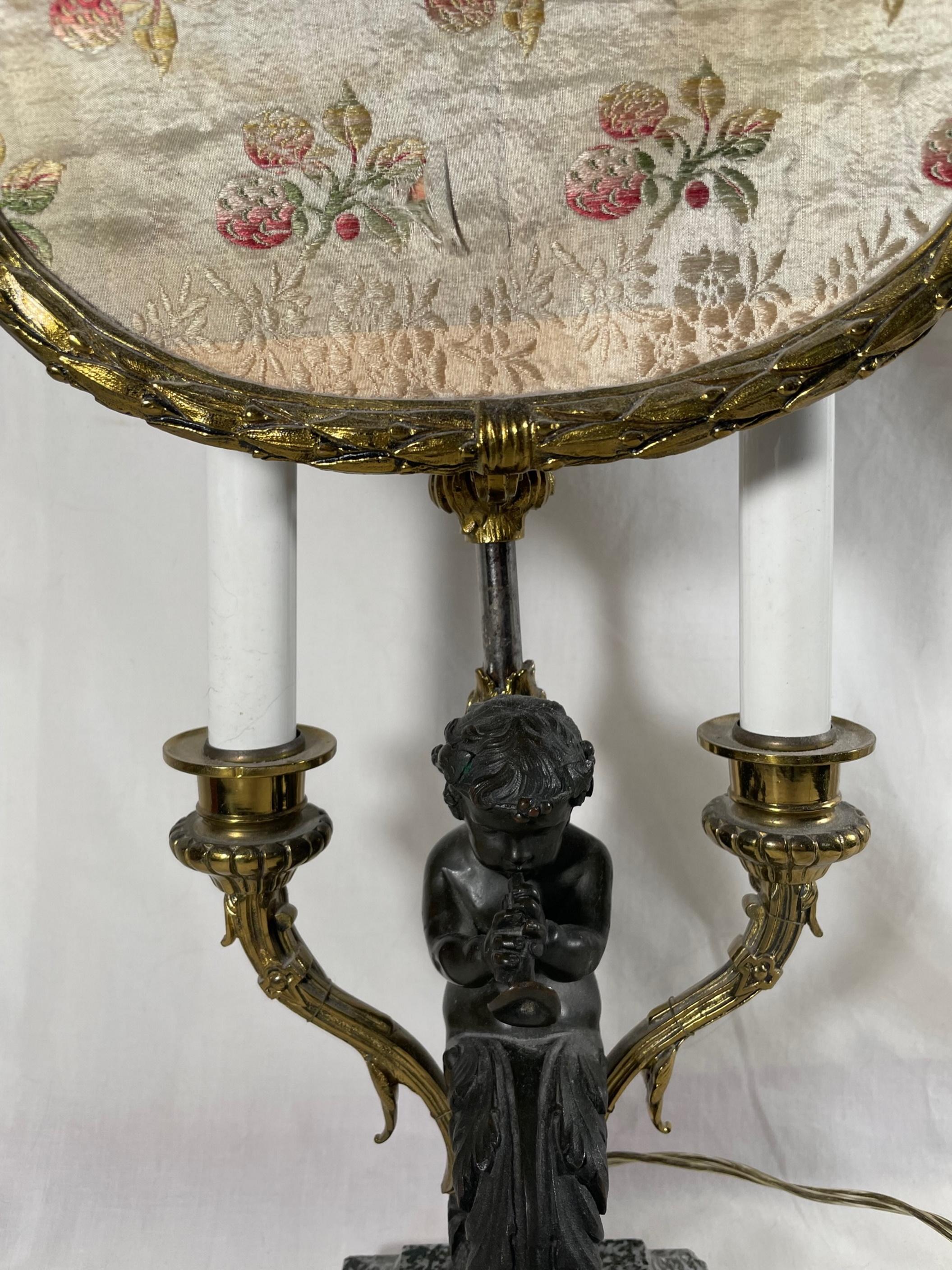 19th Century 19th C. Louis XV Style Bronze Two Light Table Lamp with Adjustable “Pare-feu