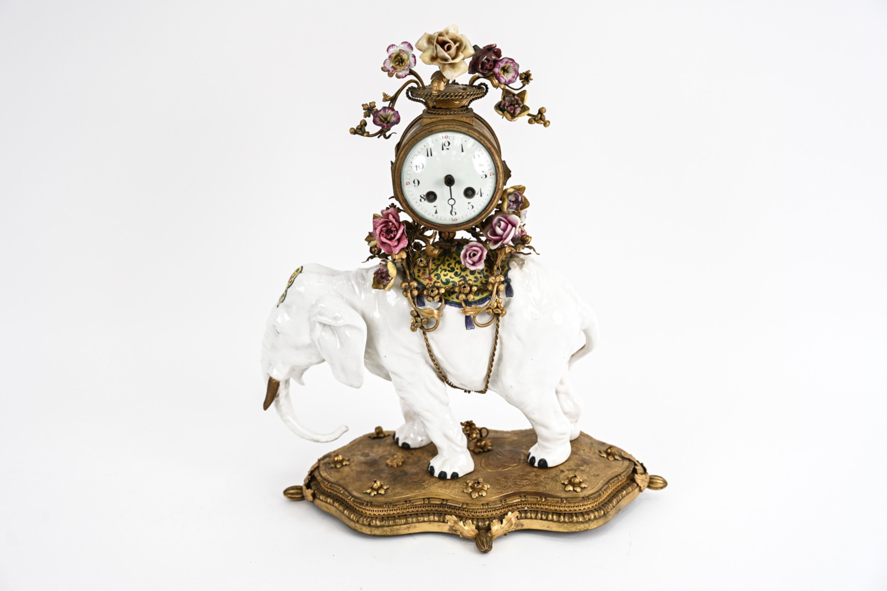 French 19th C. Louis XV-Style Elephant Mantel Clock