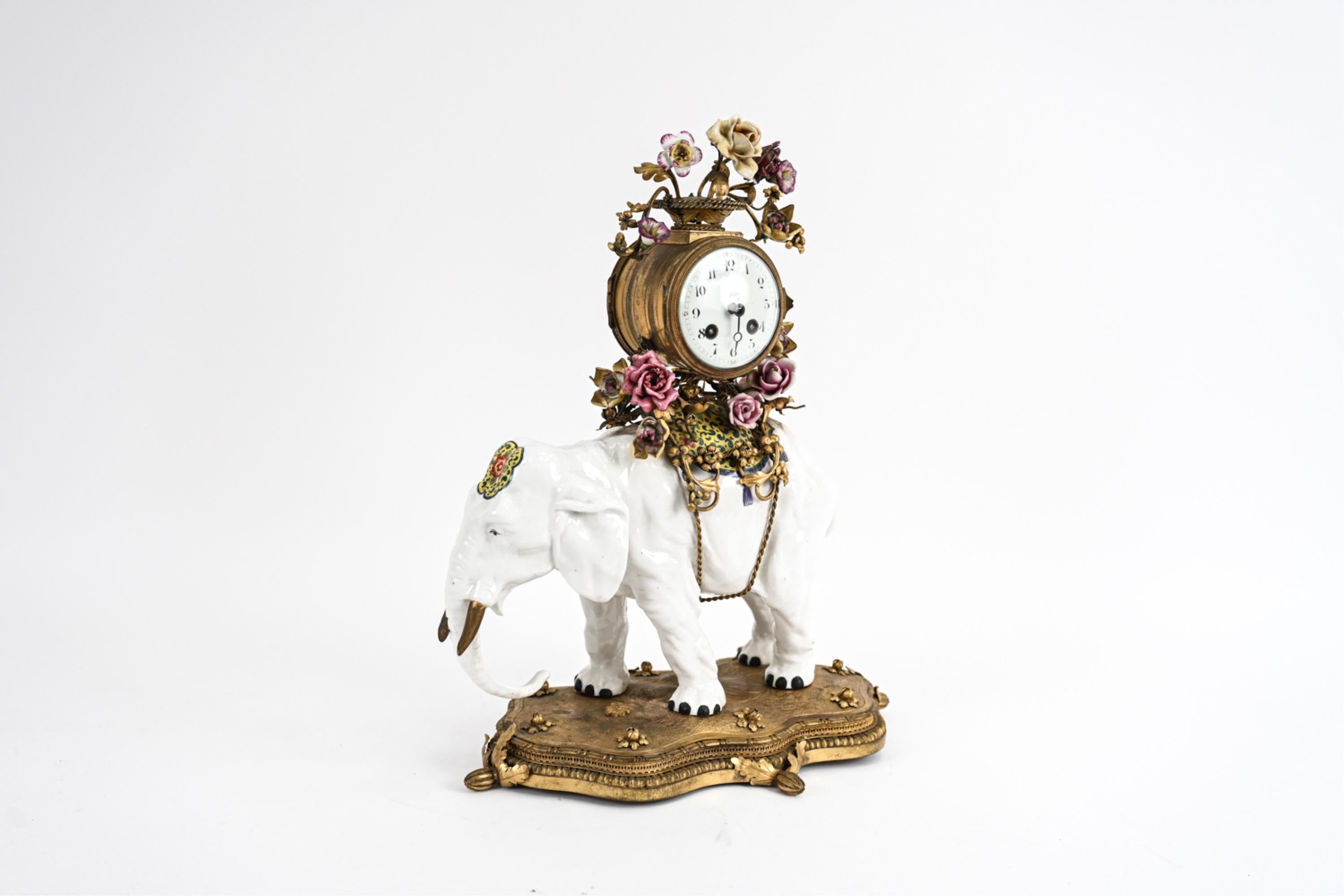 19th C. Louis XV-Style Elephant Mantel Clock In Good Condition In Norwalk, CT
