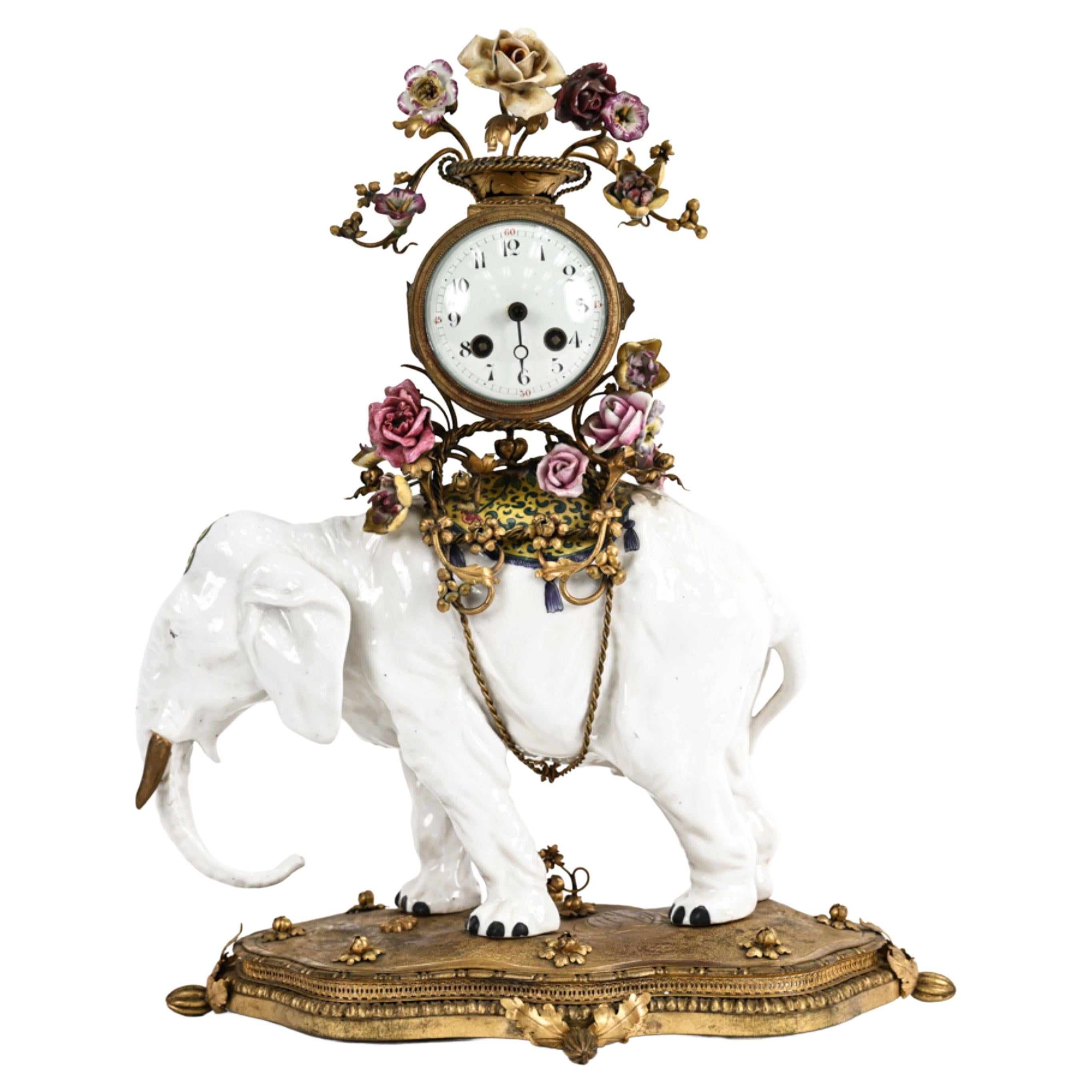 19th C. Louis XV-Style Elephant Mantel Clock