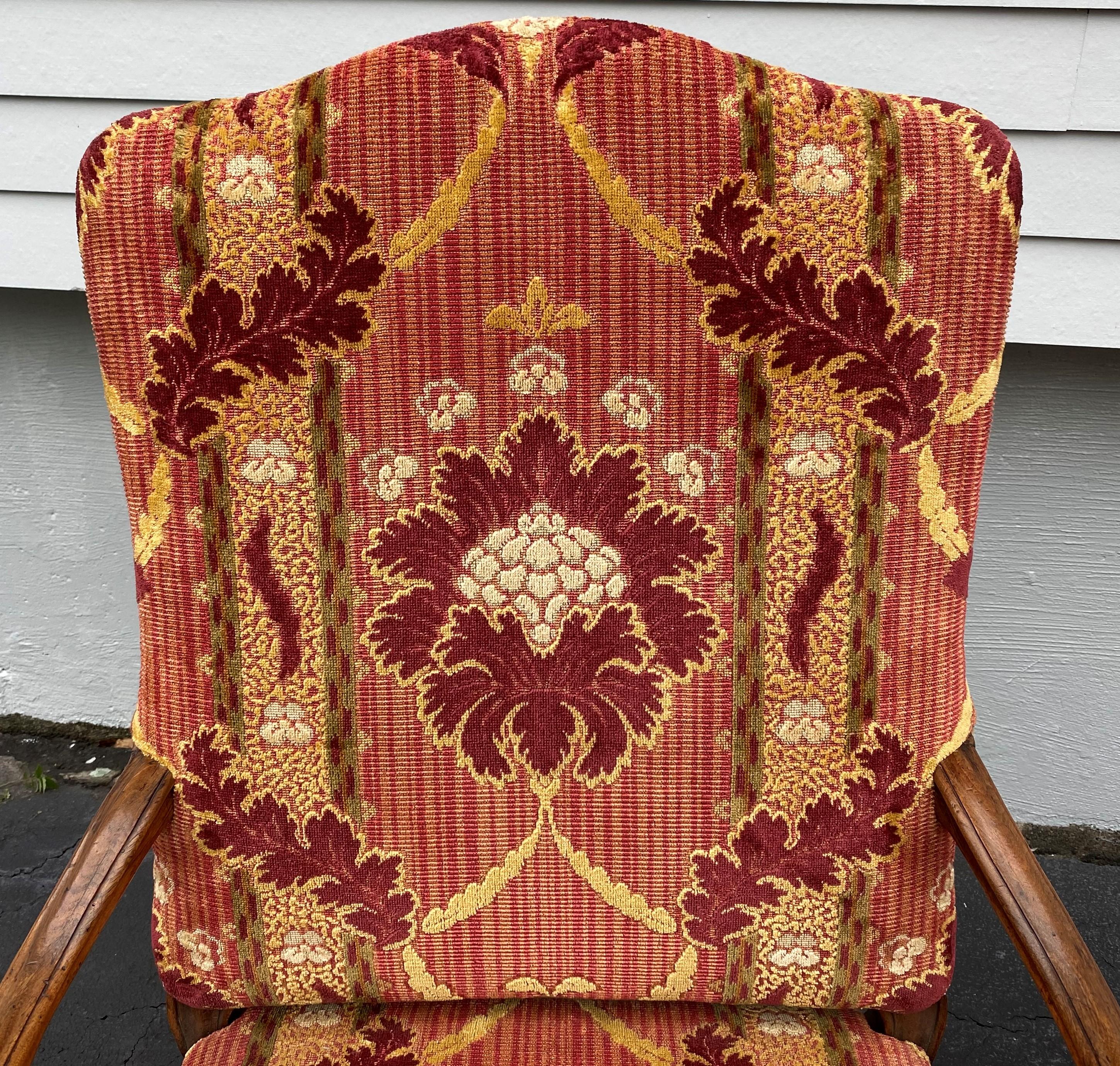 19th Century 19th c Louis XV Style Foliate Upholstered Fruitwood Armchairs For Sale