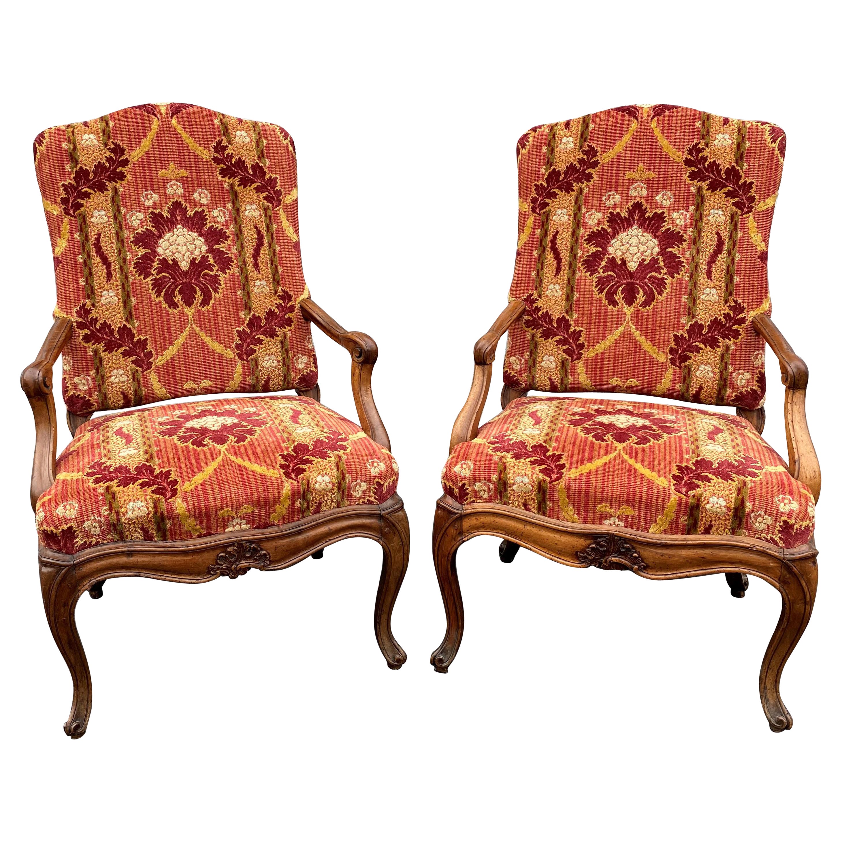 19. Jh. Louis XV Style Upholsterung mit Blättern aus Obstholz Sessel im Angebot