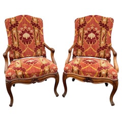 19. Jh. Louis XV Style Upholsterung mit Blättern aus Obstholz Sessel