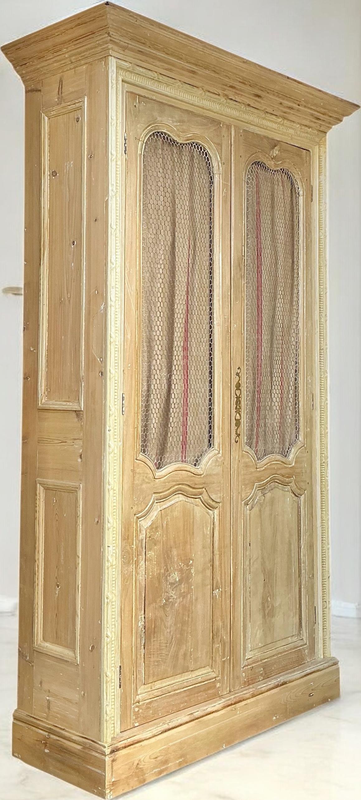 19th-C. Louis XV Style French Pine Cabinet / Bookcase / Armoire W/ Ticking For Sale 5