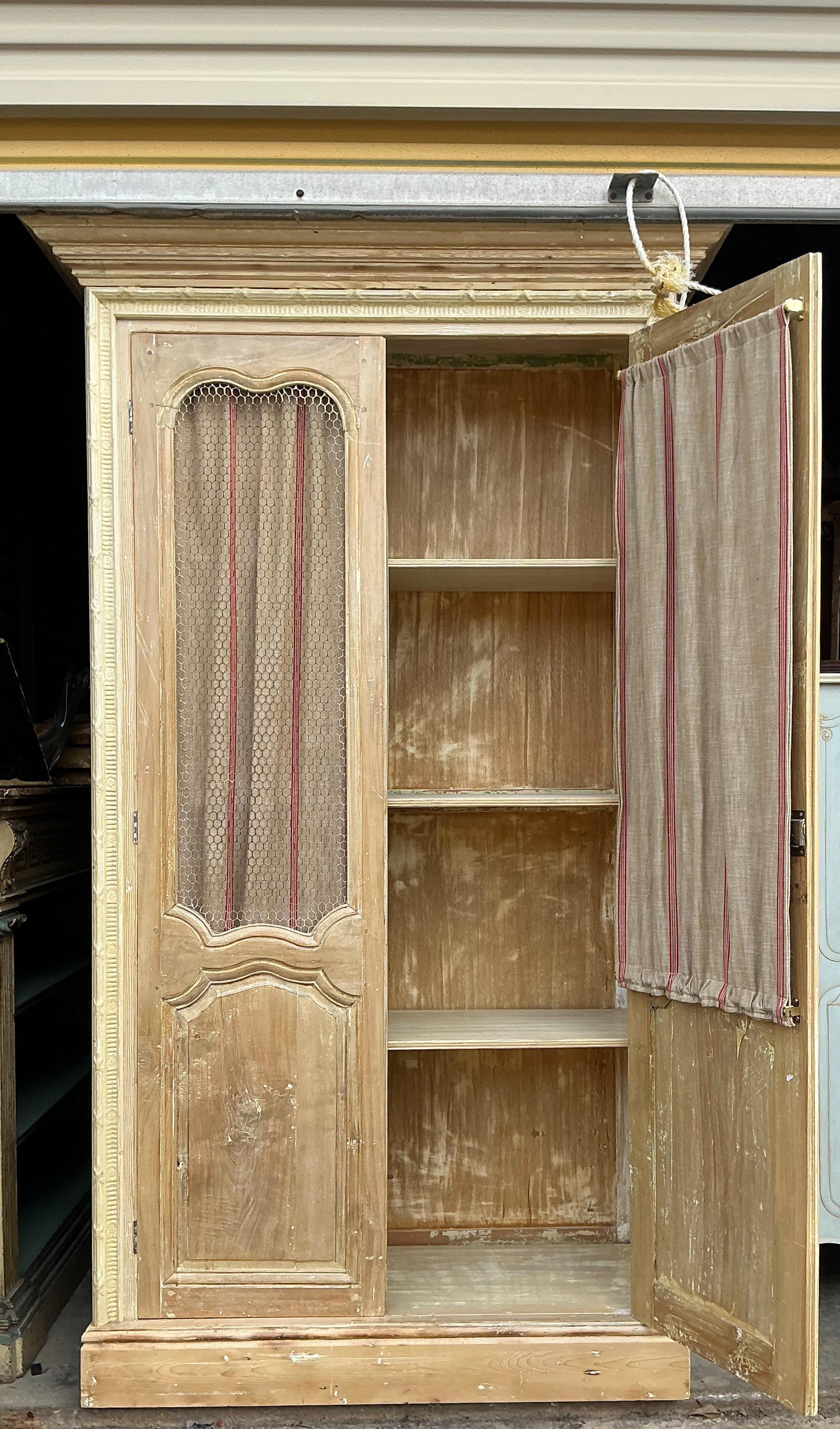 19th Century 19th-C. Louis XV Style French Pine Cabinet / Bookcase / Armoire W/ Ticking For Sale