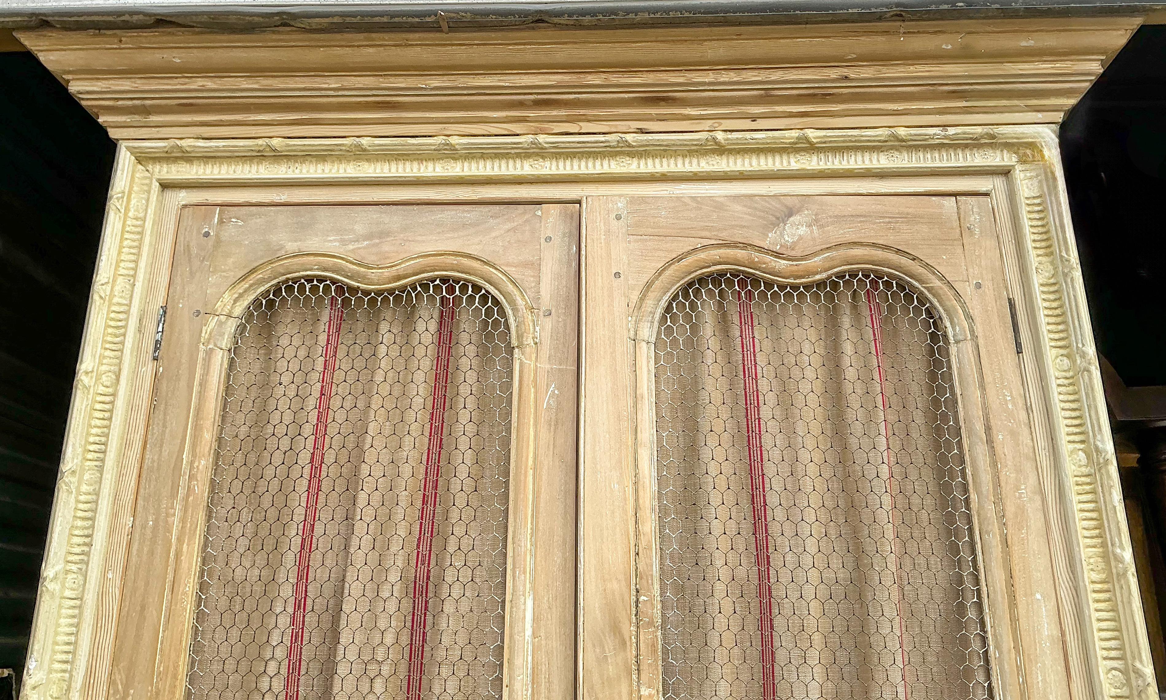 19th-C. Louis XV Style French Pine Cabinet / Bookcase / Armoire W/ Ticking For Sale 1