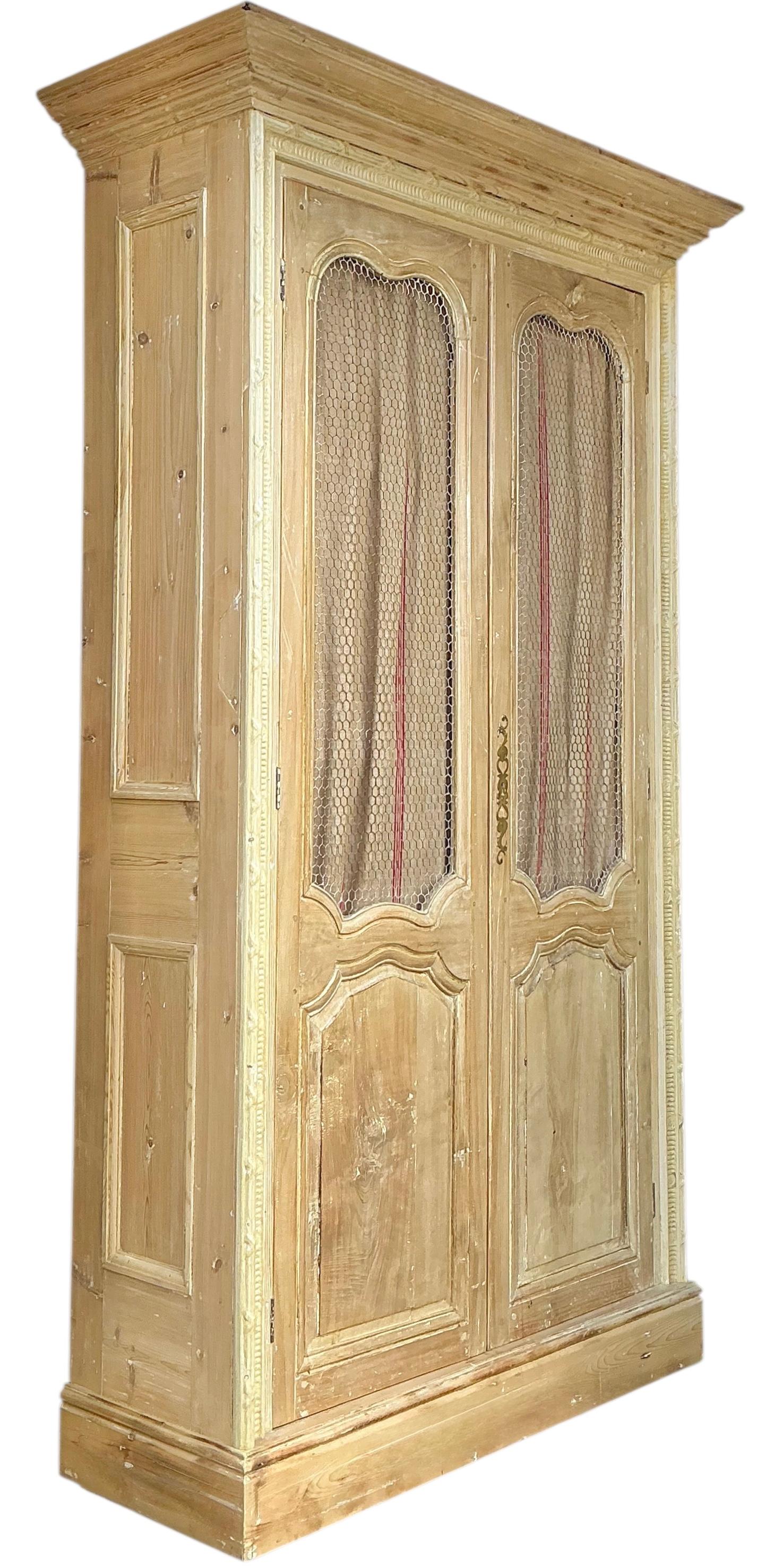 19th-C. Louis XV Style French Pine Cabinet / Bookcase / Armoire W/ Ticking For Sale 3