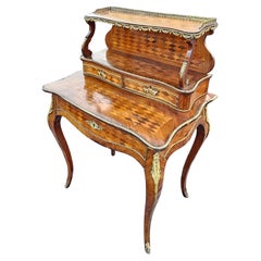 19th C. Louis XV Style Kingwood Marquetry & Ormolu Bonheur Du Jour Writing Desk