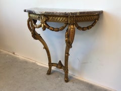 19th Century Louis XVI French Giltwood Demilune Table with Marble Top