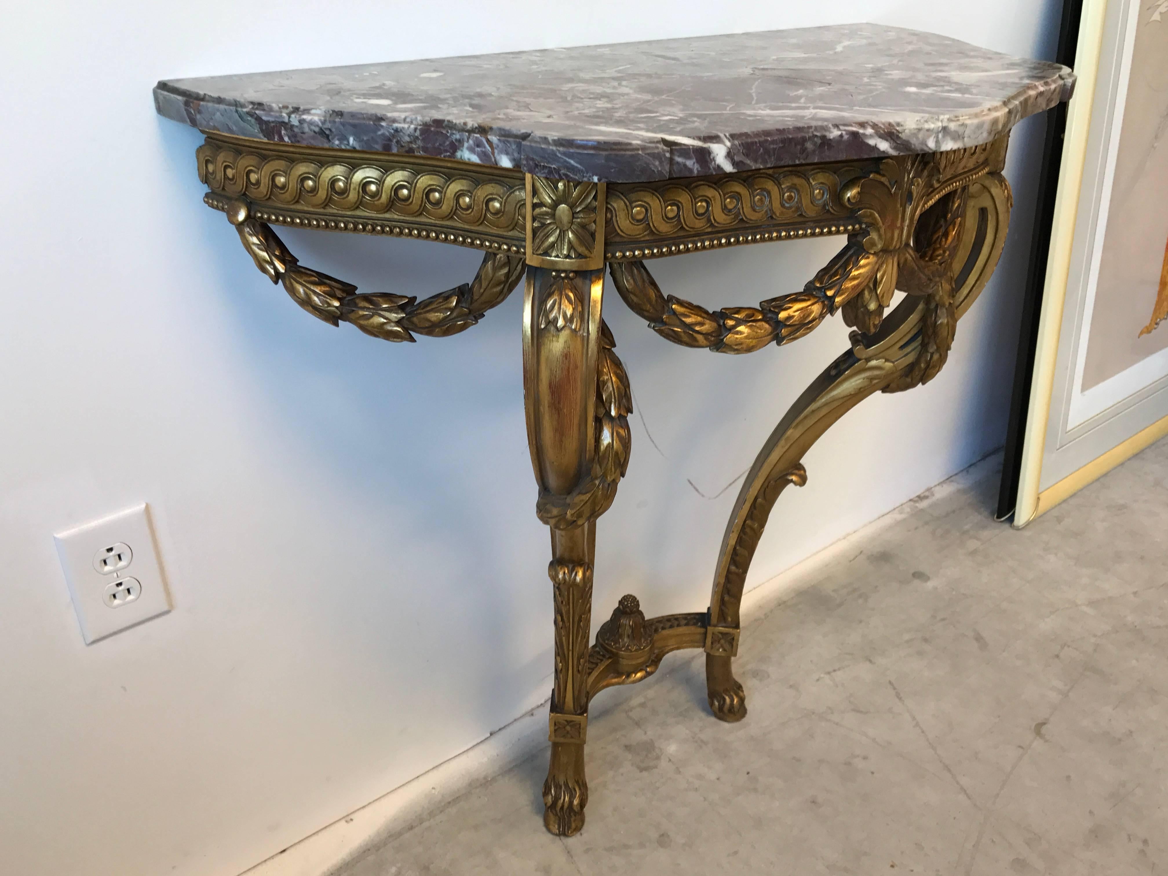 19th Century Louis XVI French Giltwood Demilune Table with Marble Top In Good Condition For Sale In Richmond, VA