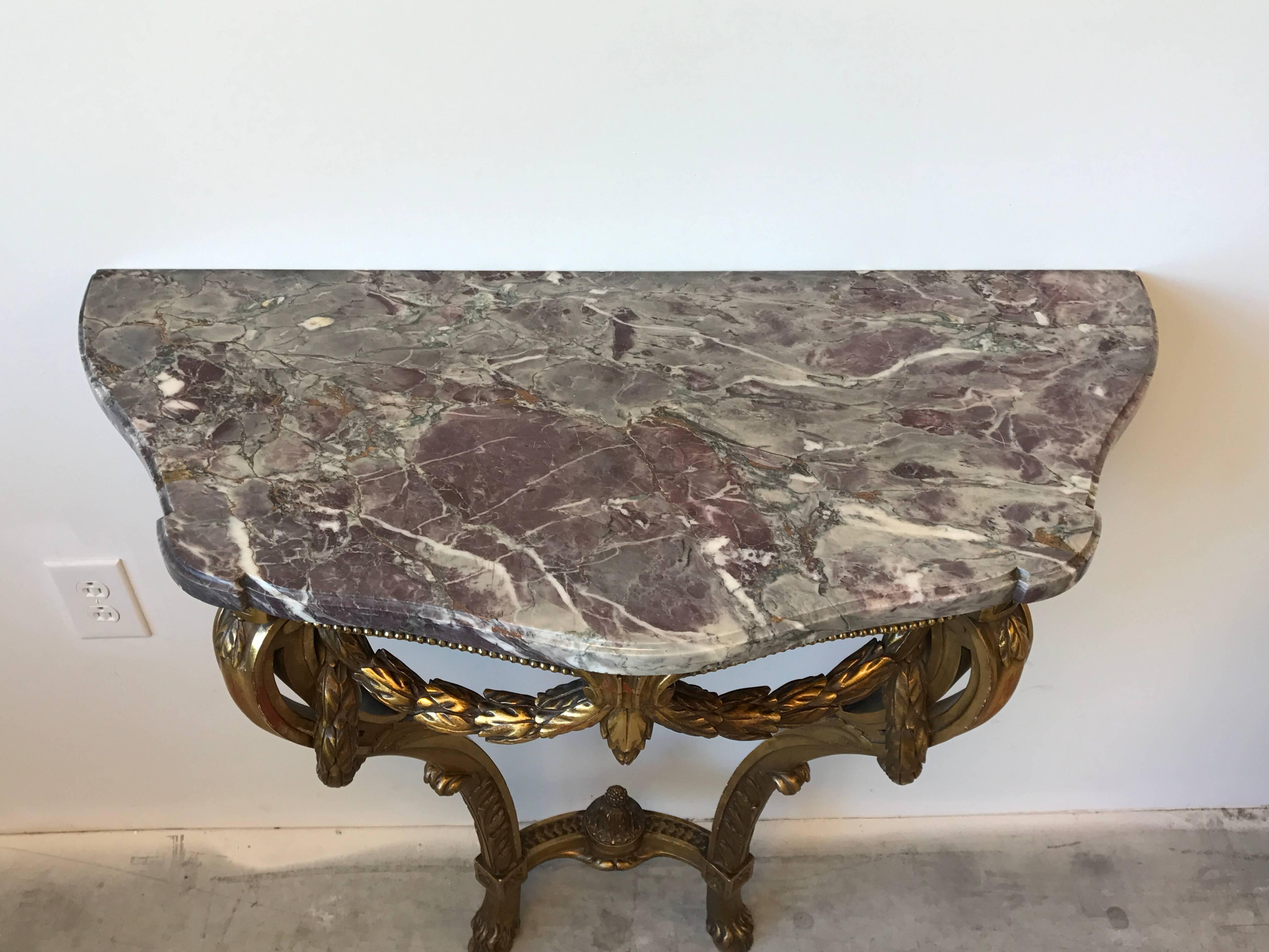 19th Century Louis XVI French Giltwood Demilune Table with Marble Top For Sale 6