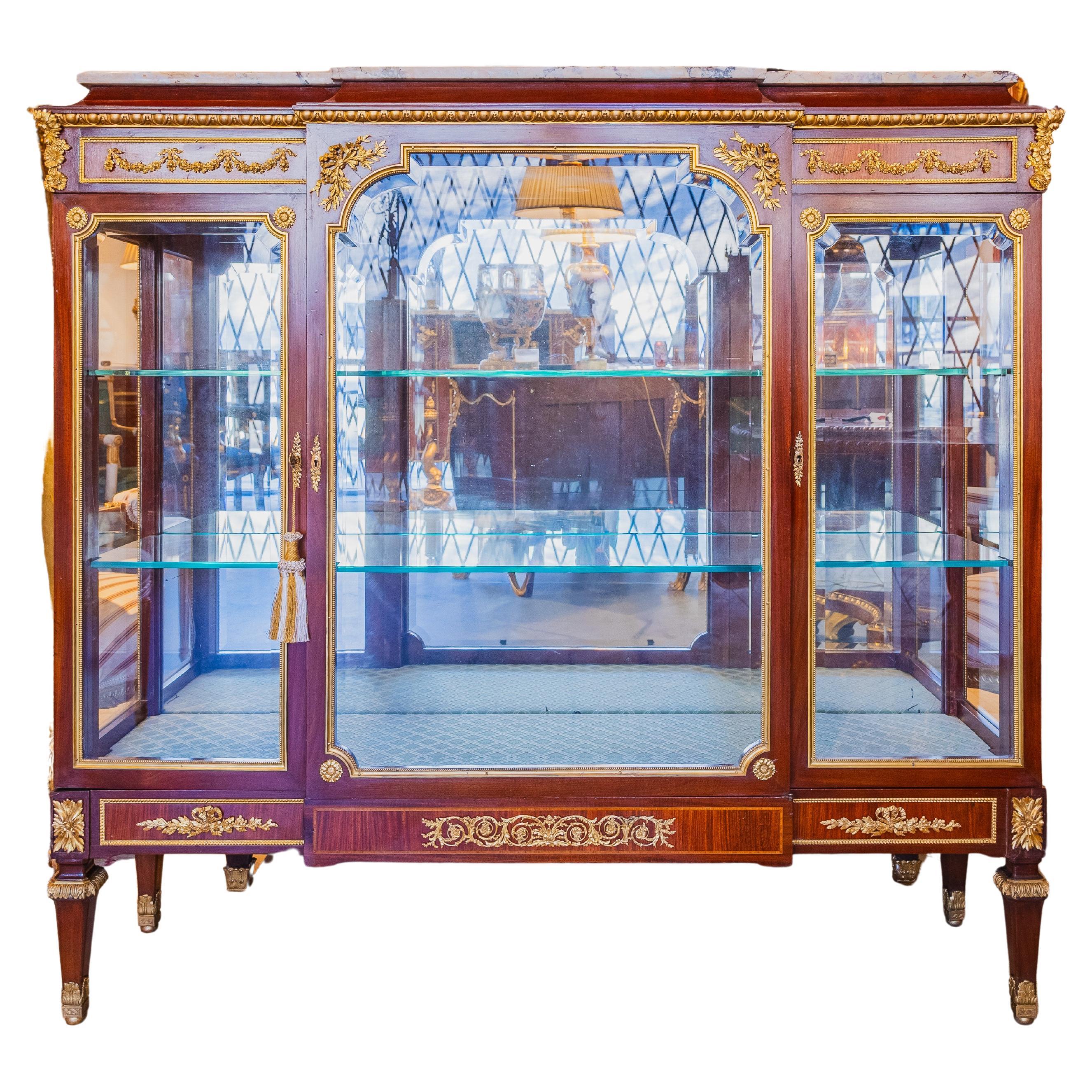 19th c Louis XVI mahogany and gilt bronze viewing cabinet. signed Duvivier Paris For Sale