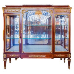19th c Louis XVI mahogany and gilt bronze viewing cabinet. signed Duvivier Paris