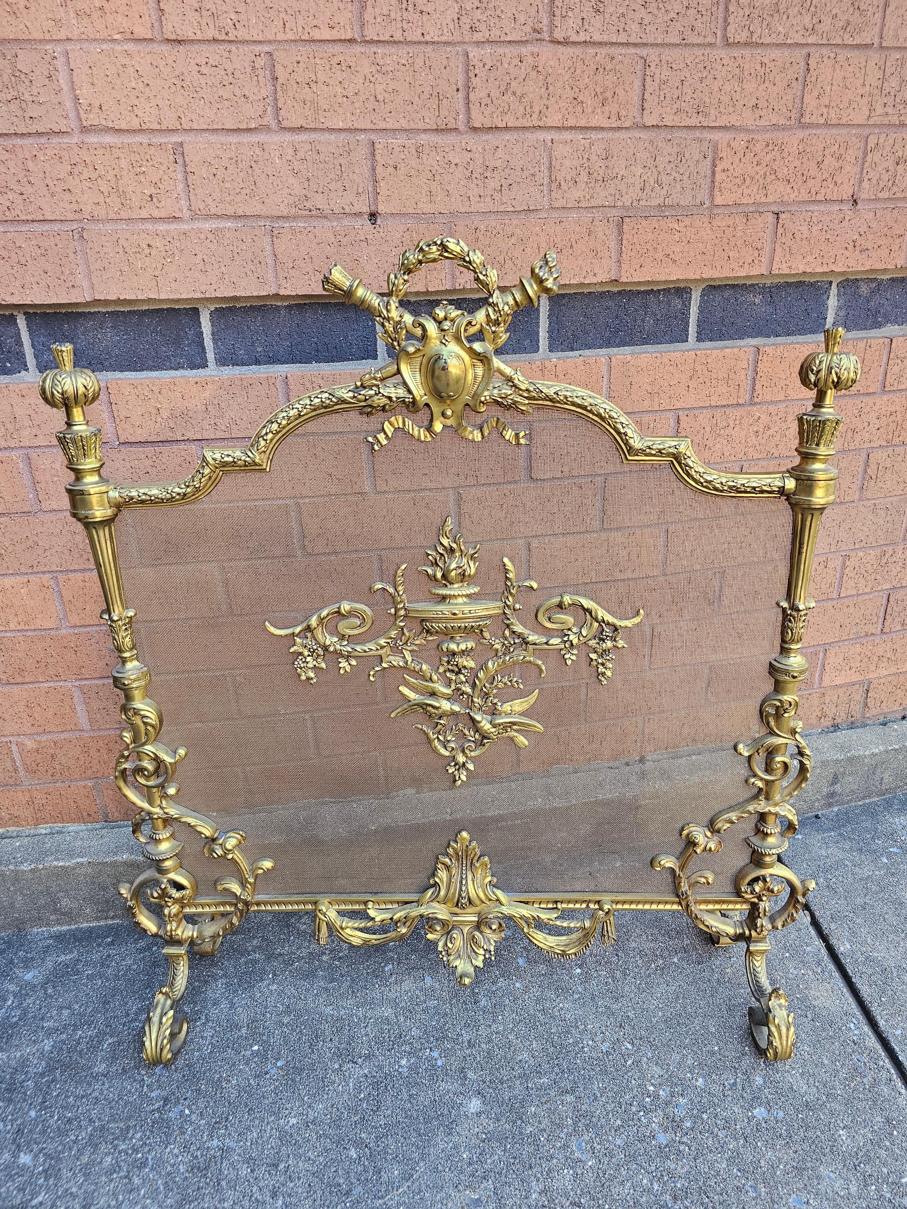 antique fireplace screen brass