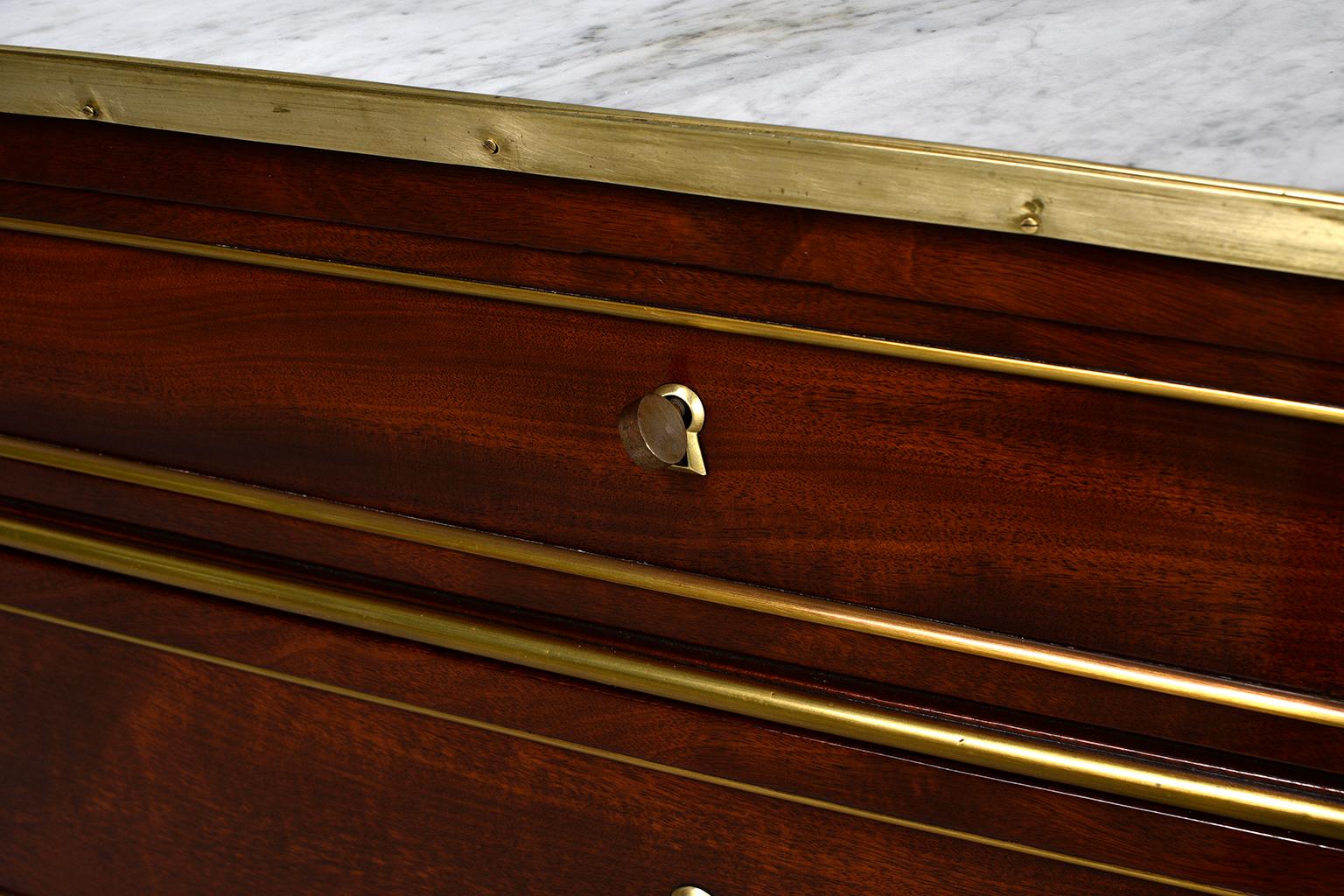 19th Century Louis XVI Style Commode with Brass Gallery and Marble Top 9