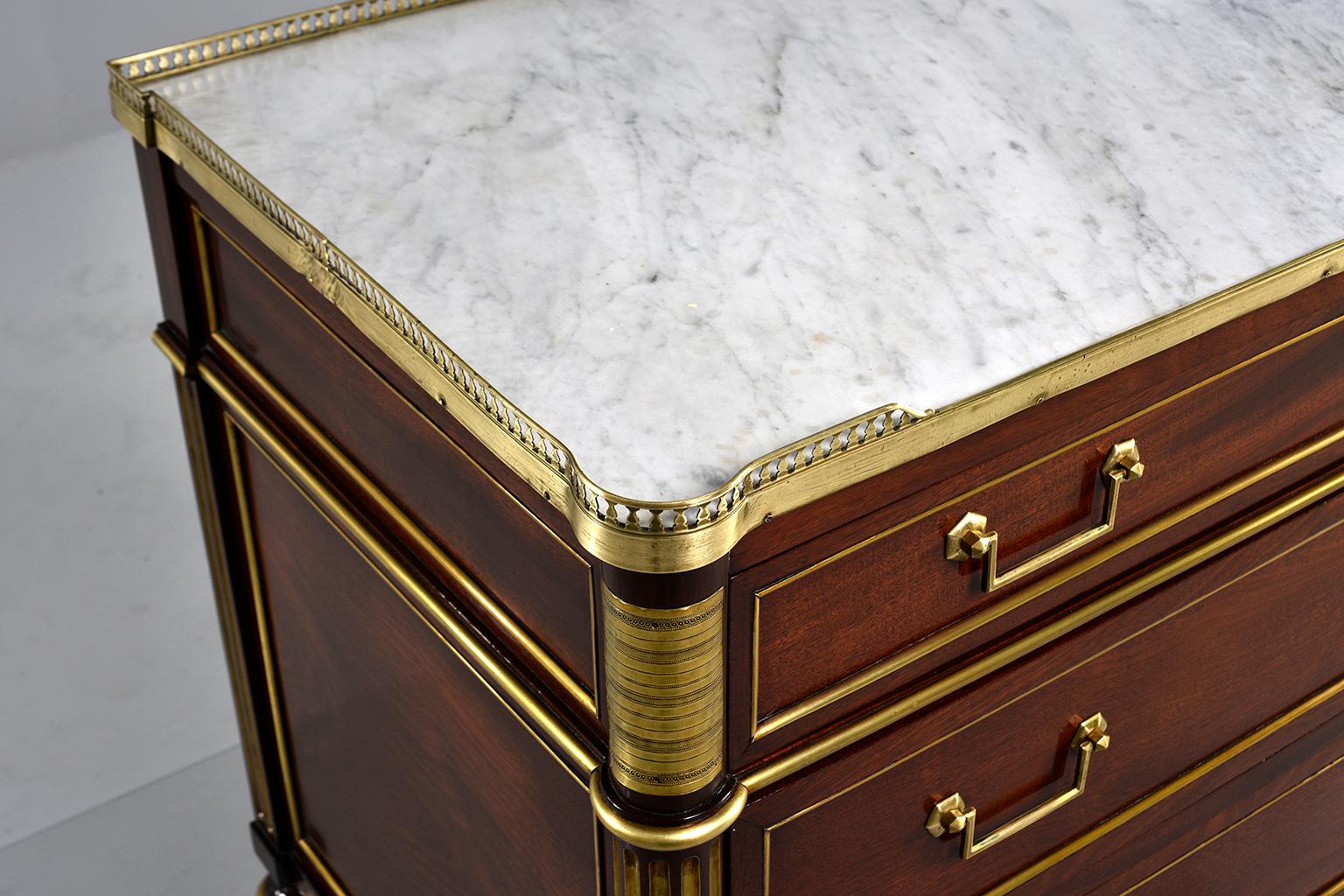 19th Century Louis XVI Style Commode with Brass Gallery and Marble Top 10