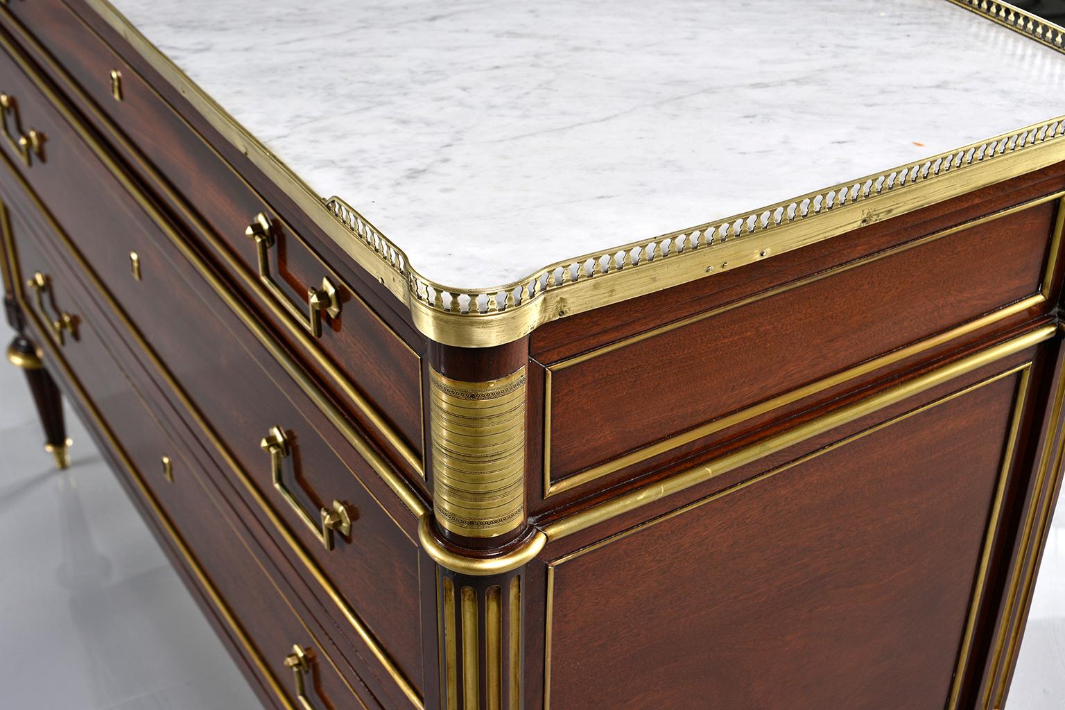 19th Century Louis XVI Style Commode with Brass Gallery and Marble Top 12