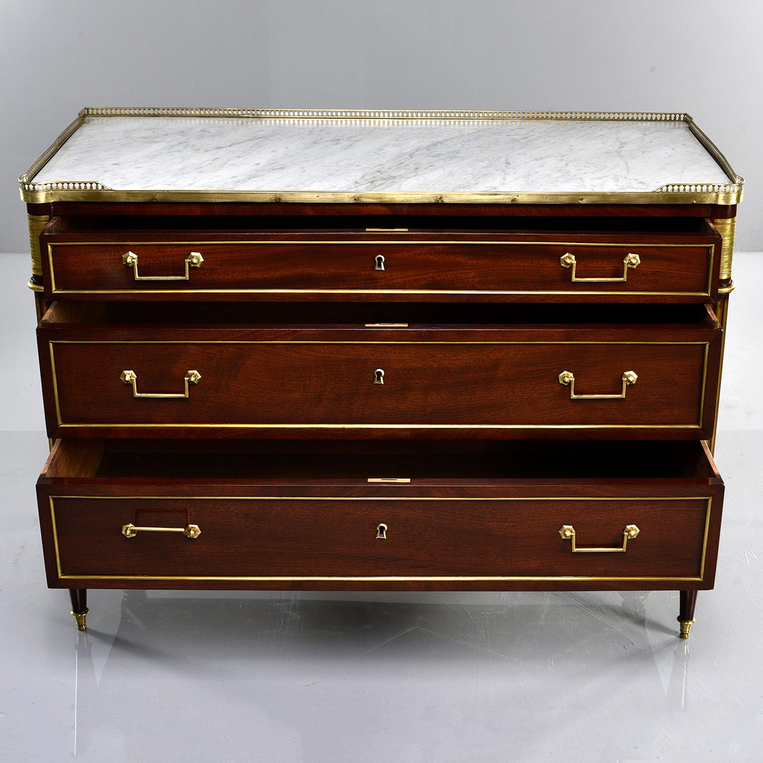 French 19th Century Louis XVI Style Commode with Brass Gallery and Marble Top