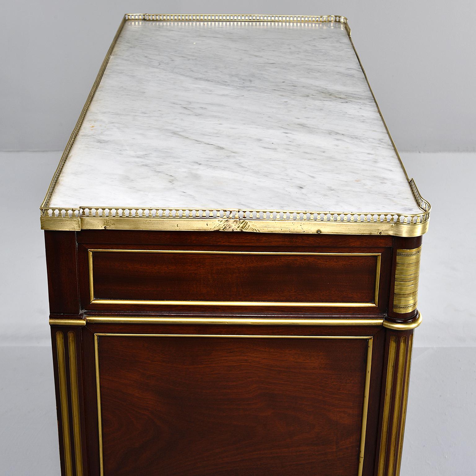 19th Century Louis XVI Style Commode with Brass Gallery and Marble Top 2