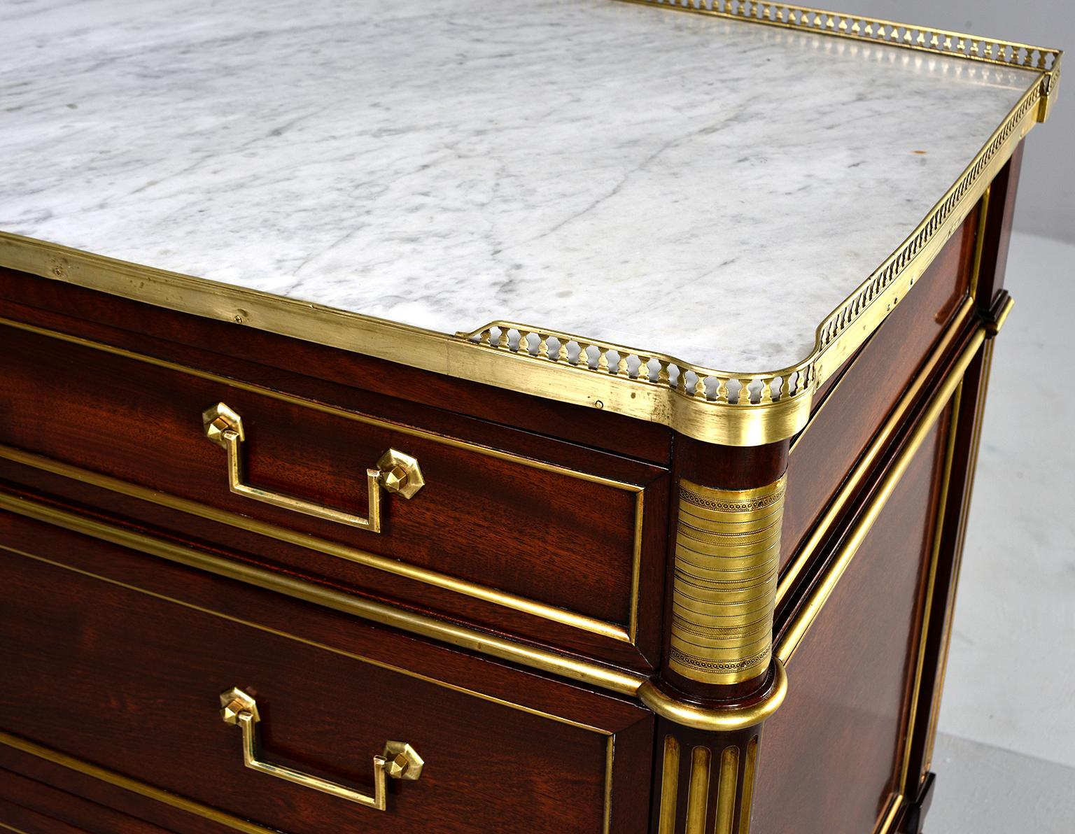 19th Century Louis XVI Style Commode with Brass Gallery and Marble Top 4