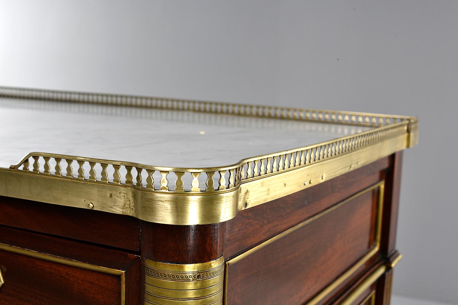 19th Century Louis XVI Style Commode with Brass Gallery and Marble Top 5