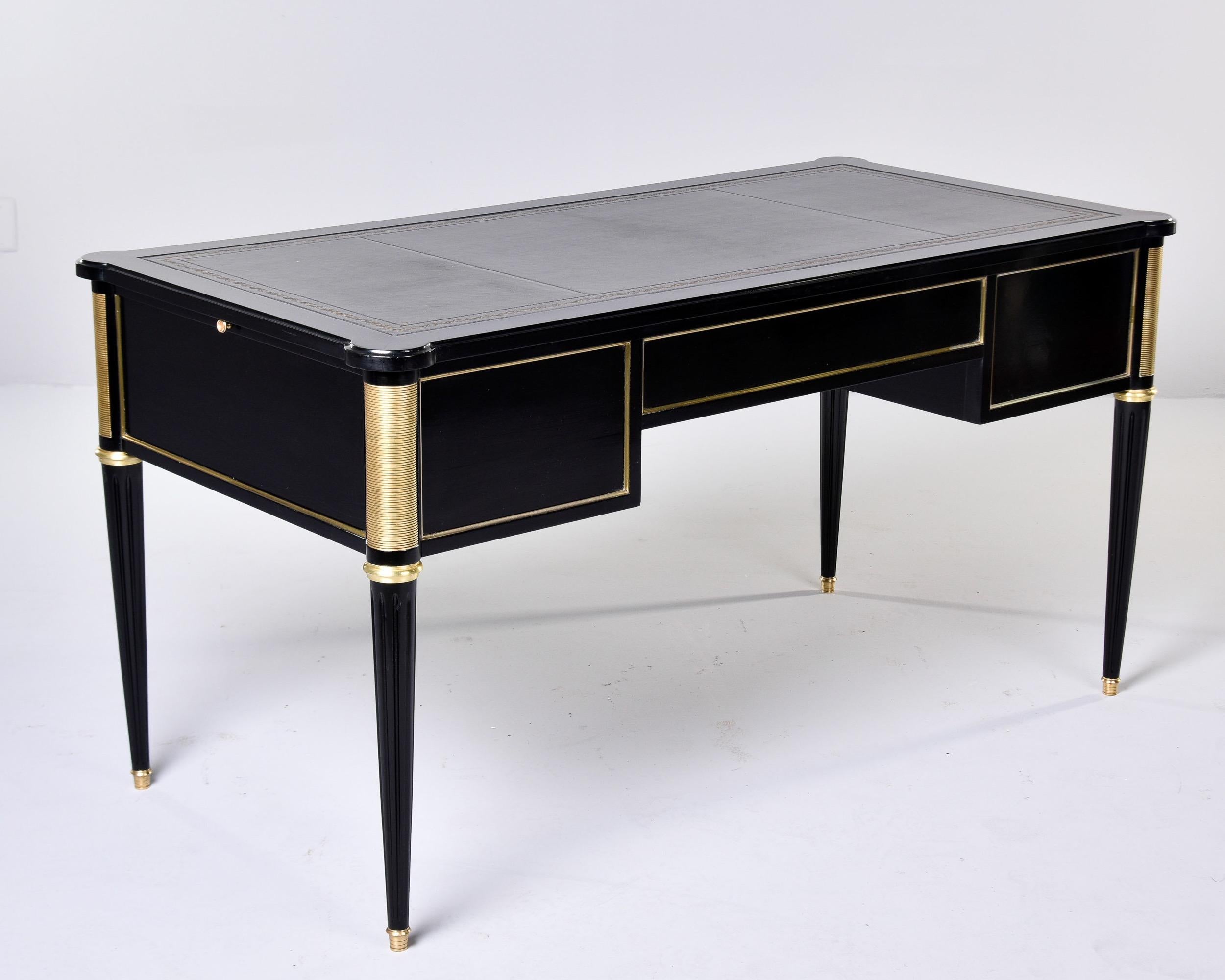 19th C Louis XVI Style Ebonised Desk with Brass Mounts and New Leather Top  For Sale 4