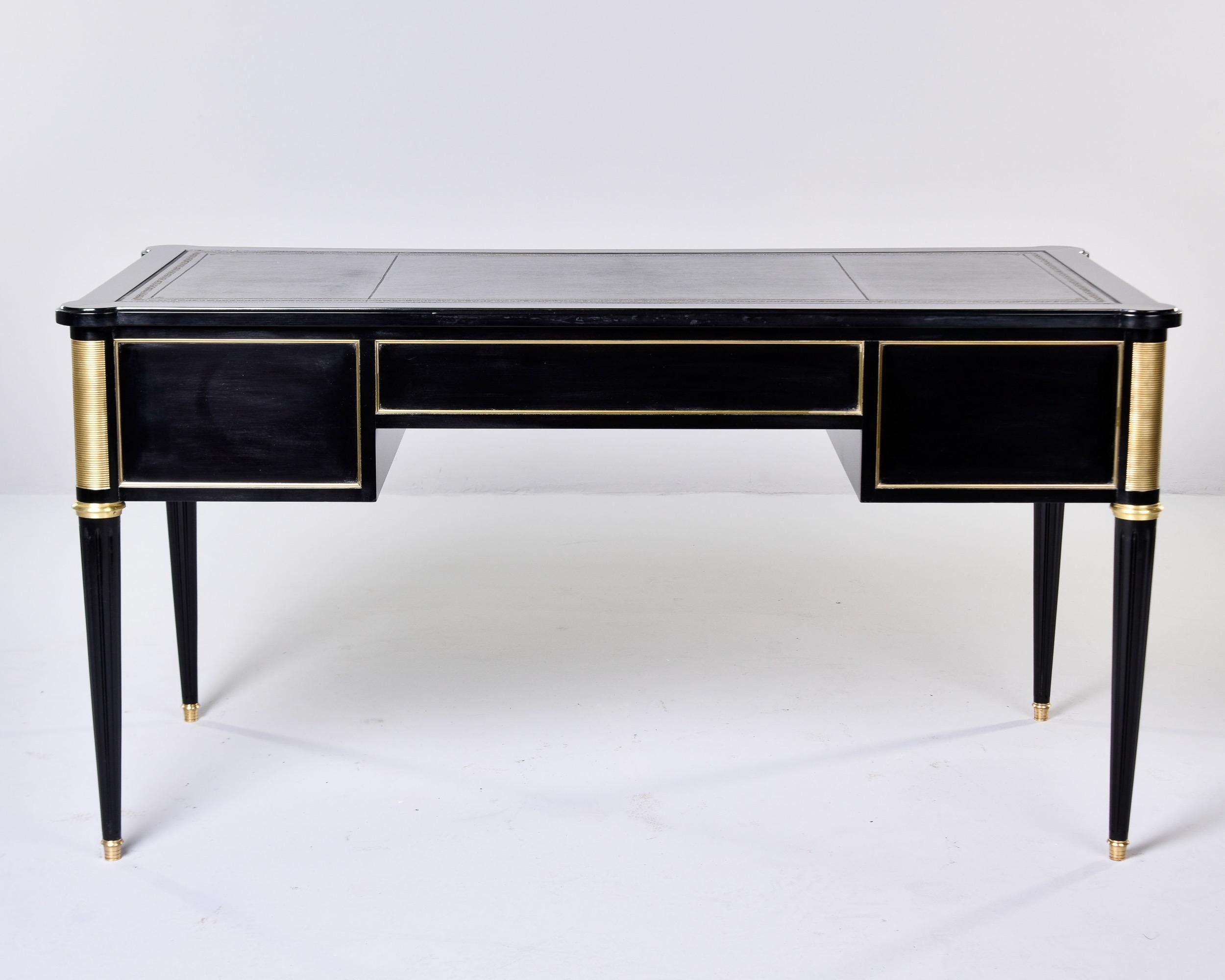 19th C Louis XVI Style Ebonised Desk with Brass Mounts and New Leather Top  For Sale 5