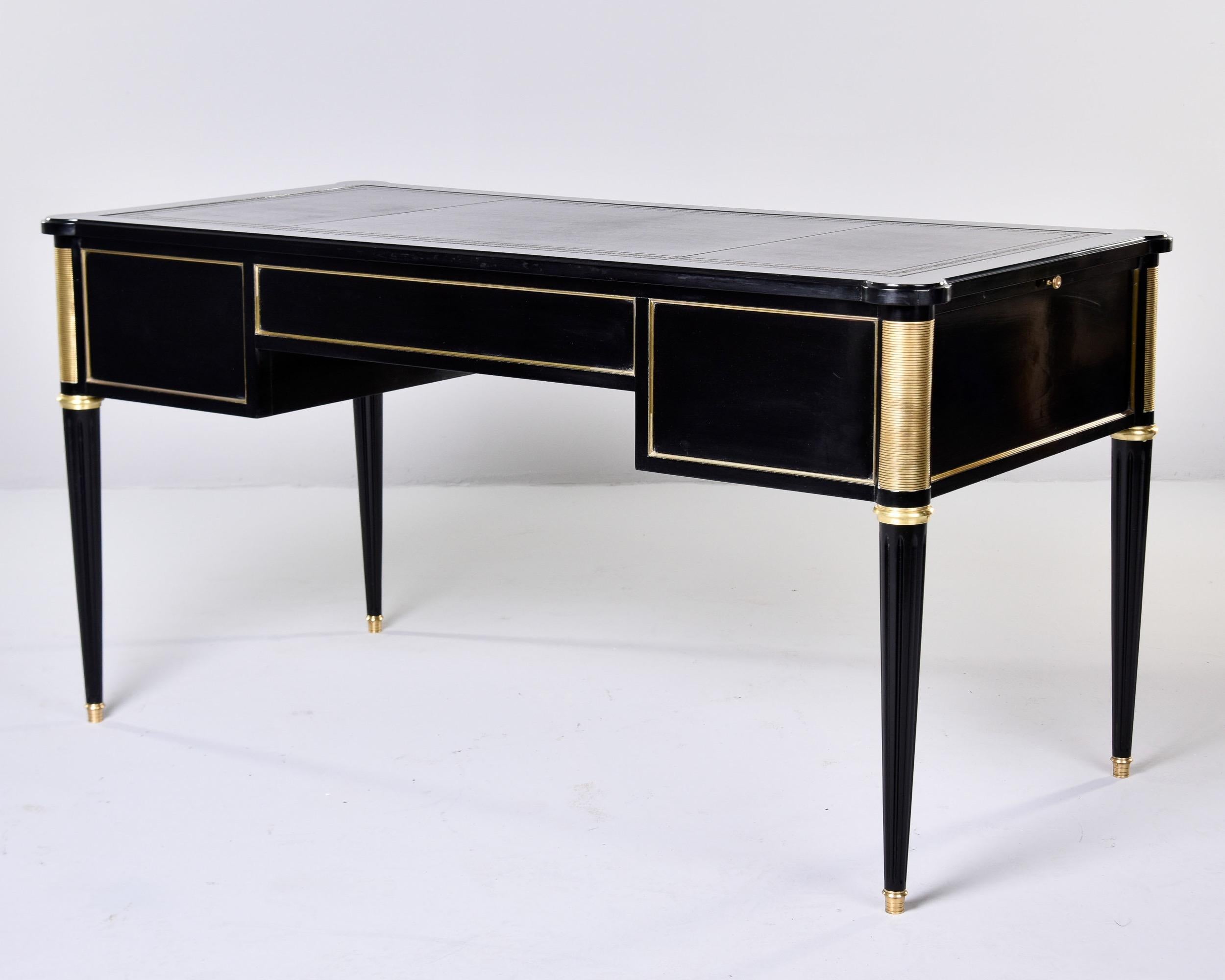 19th C Louis XVI Style Ebonised Desk with Brass Mounts and New Leather Top  For Sale 6