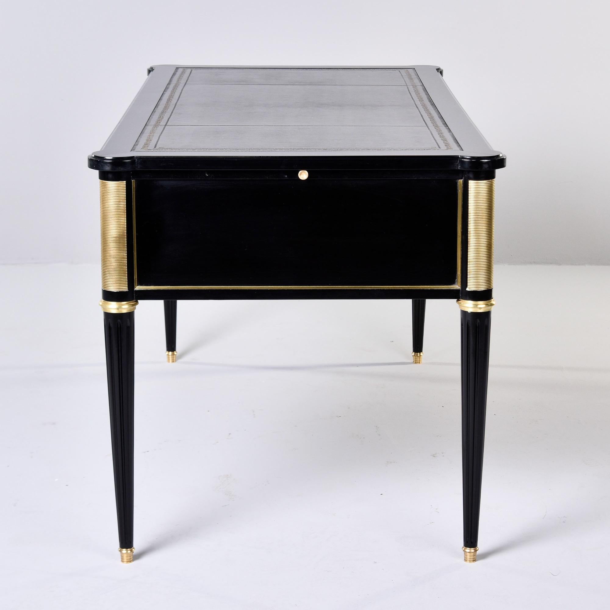 19th C Louis XVI Style Ebonised Desk with Brass Mounts and New Leather Top  For Sale 7