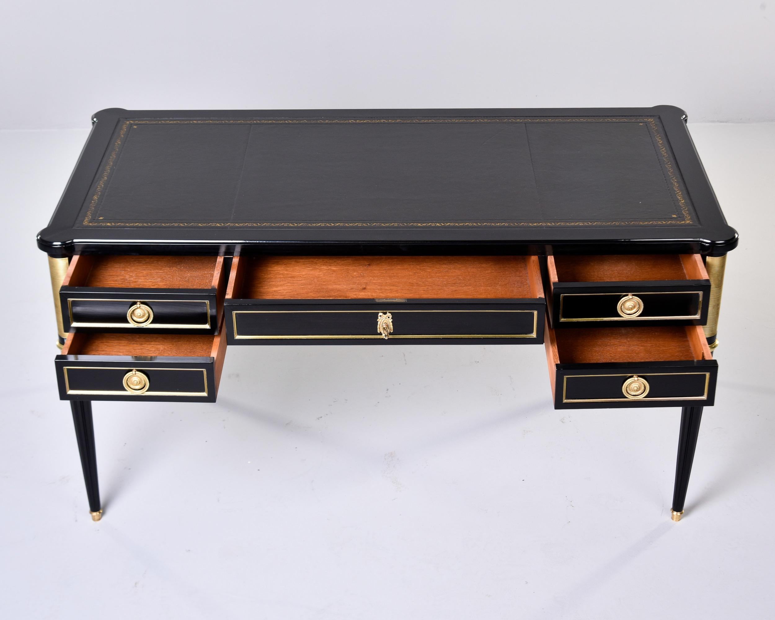 19th C Louis XVI Style Ebonised Desk with Brass Mounts and New Leather Top  In Good Condition For Sale In Troy, MI