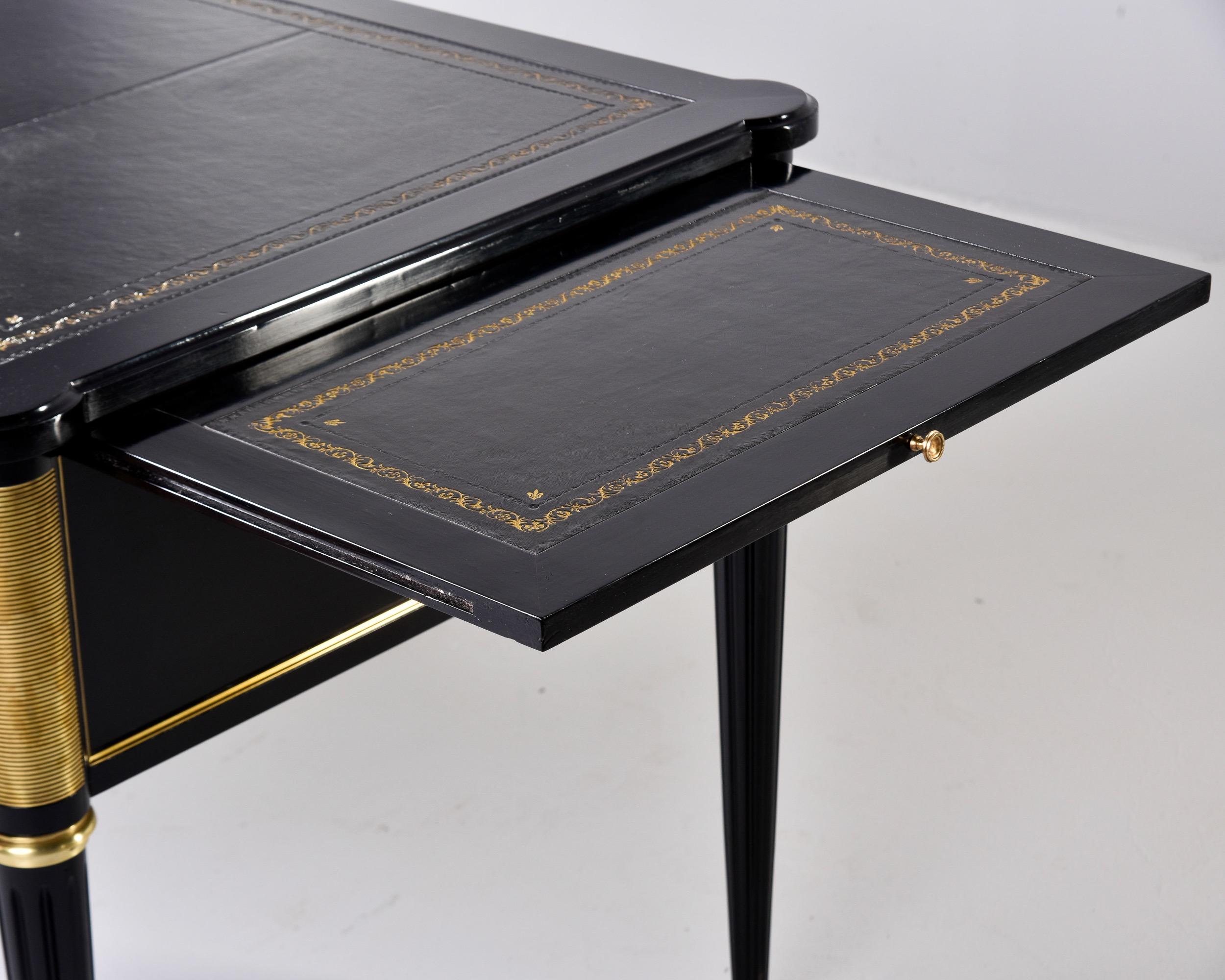 19th C Louis XVI Style Ebonised Desk with Brass Mounts and New Leather Top  For Sale 2